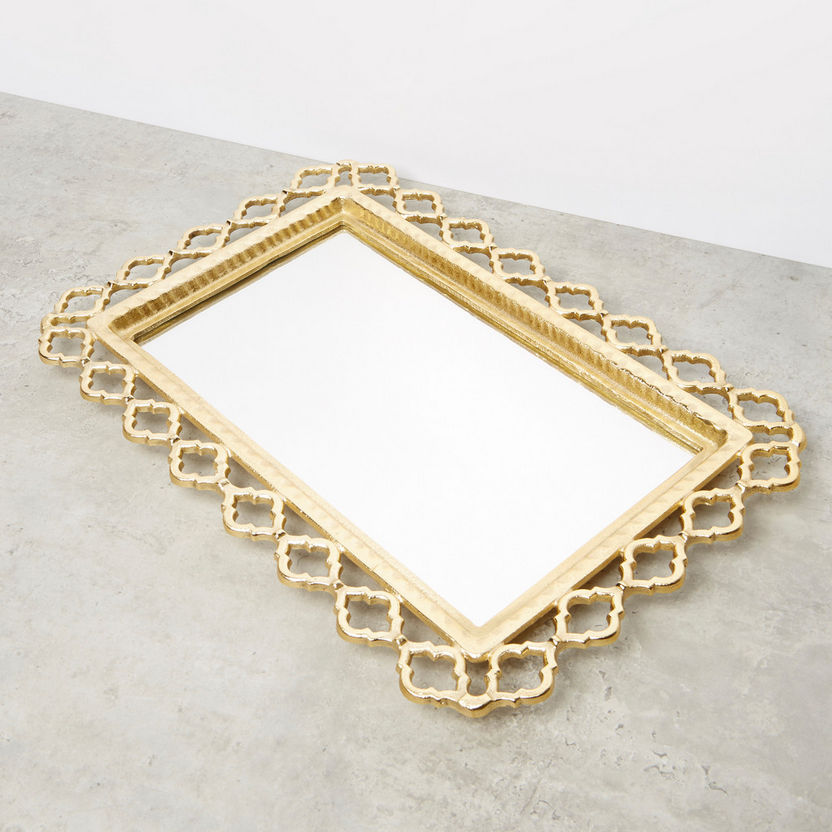 Moroccan Mesh Decor Mirror Tray - 51x34 cms-Trays-image-1