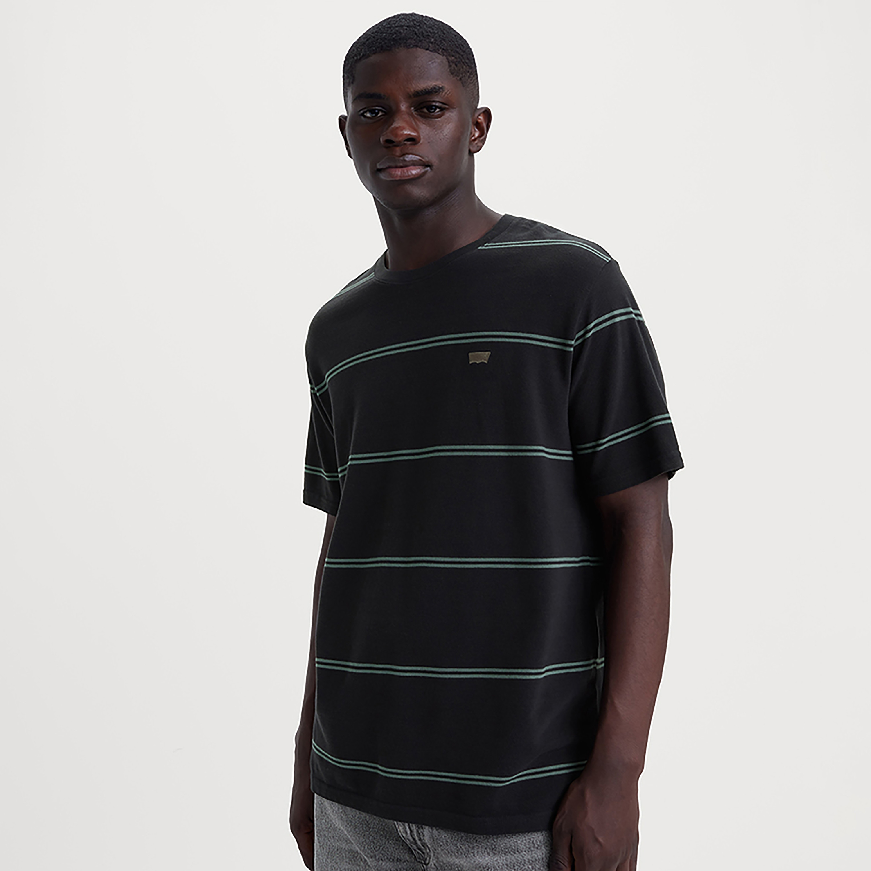 تي شيرت ليفي مخطط بياقة دائرية وأكمام قصيرة-men-clothing-tshirtsandpolos-tshirts-image-1
