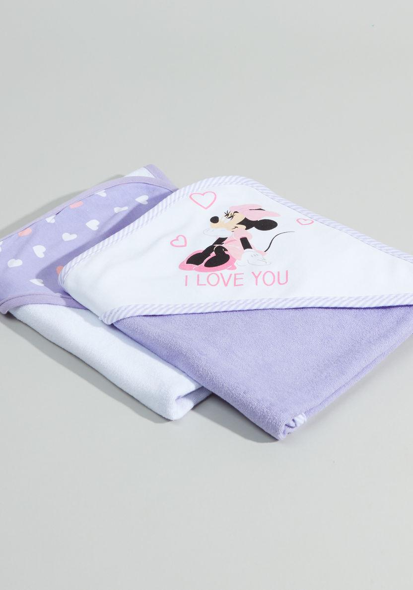 Minnie Mouse Colourblock Printed Hooded Towels – Set of 2-Towels and Flannels-image-0
