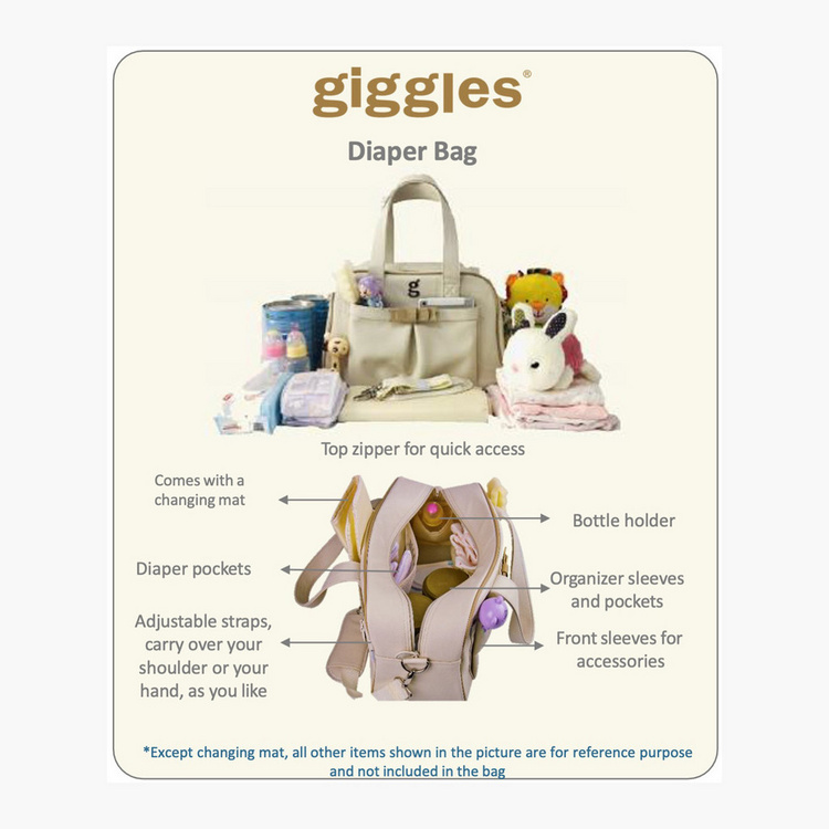 Giggles Textured Diaper Bag with Zip Closure