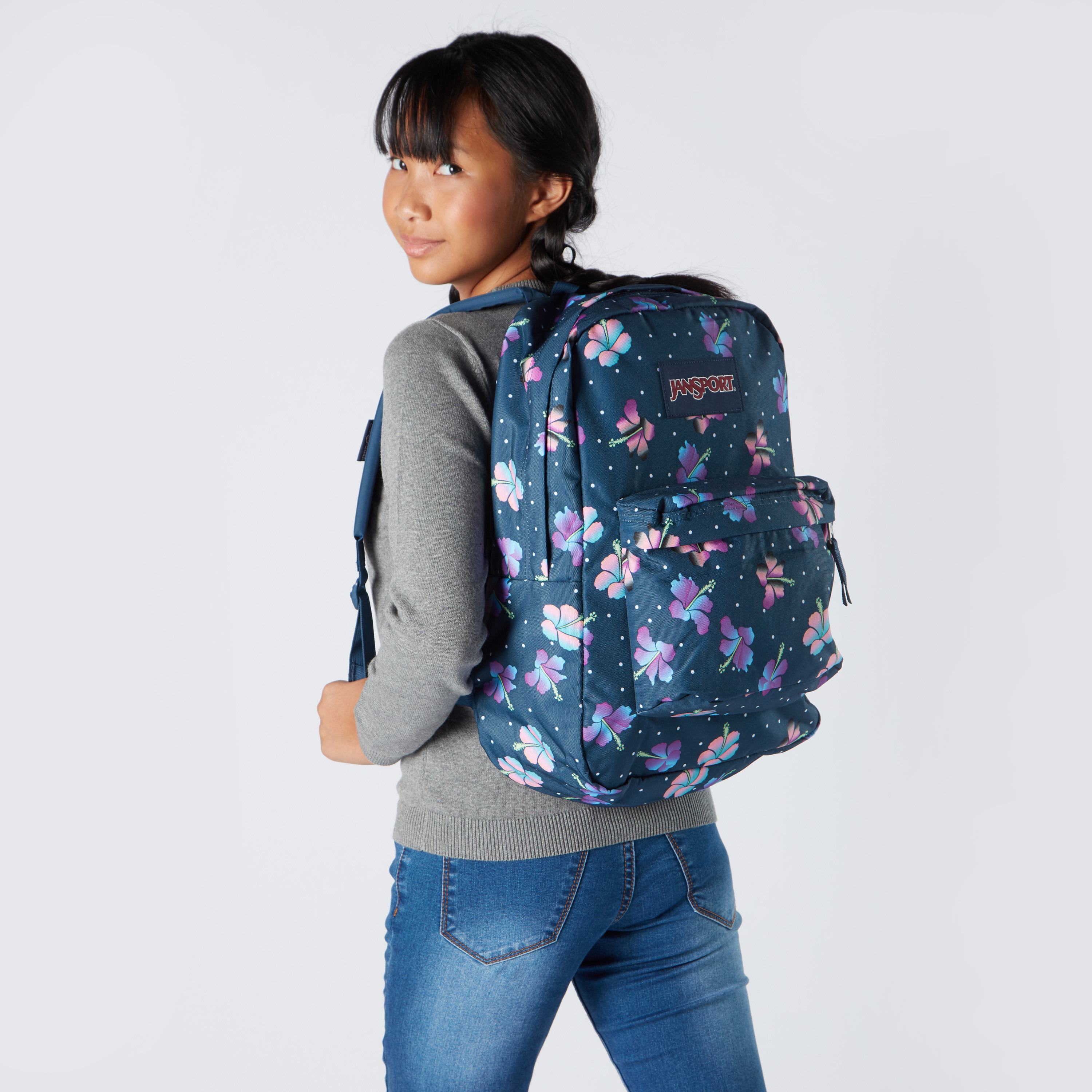 Jansport grey floral outlet backpack