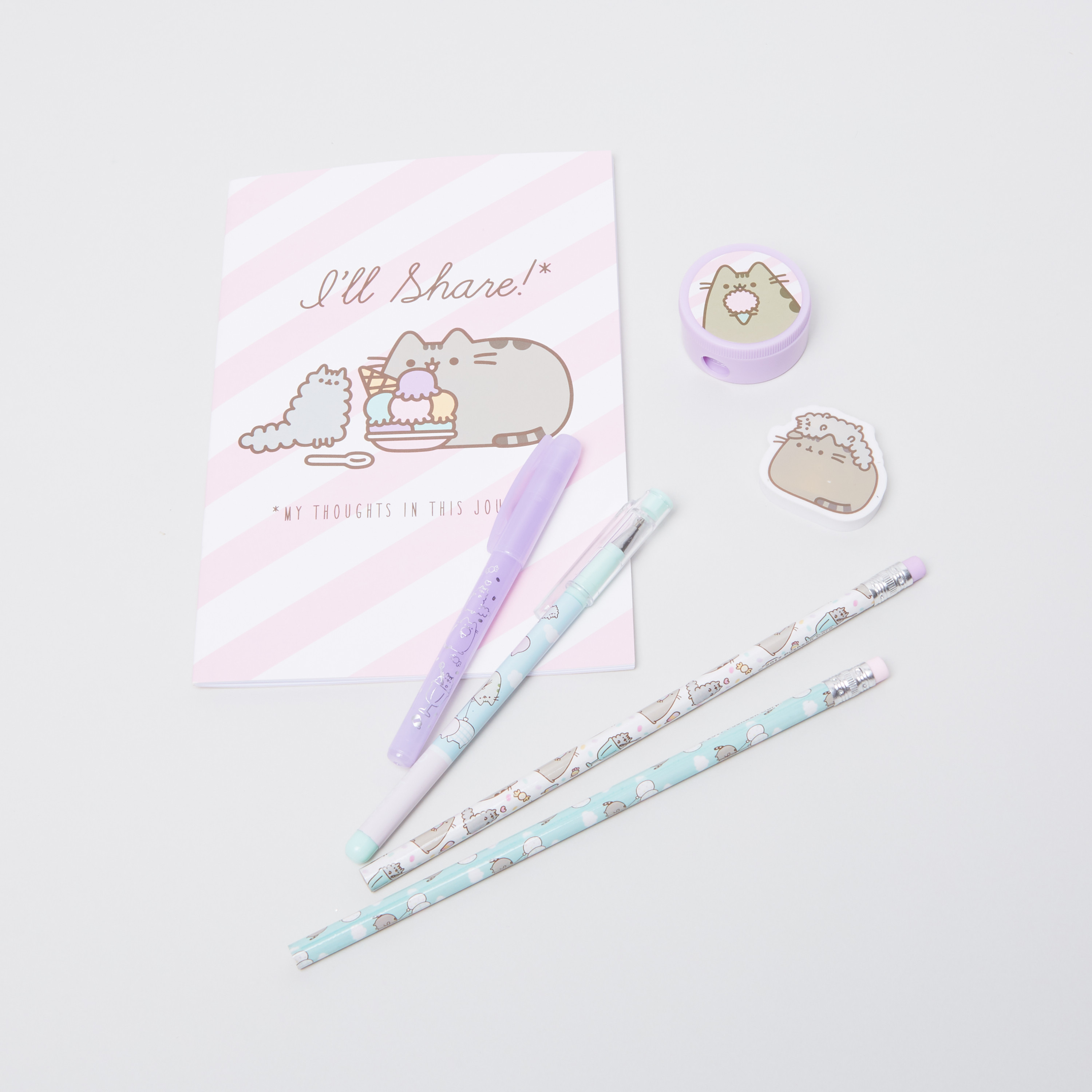 طقم قرطاسية 7 قطع بطبعات القط بوشين-school-stationery-sets-image-2