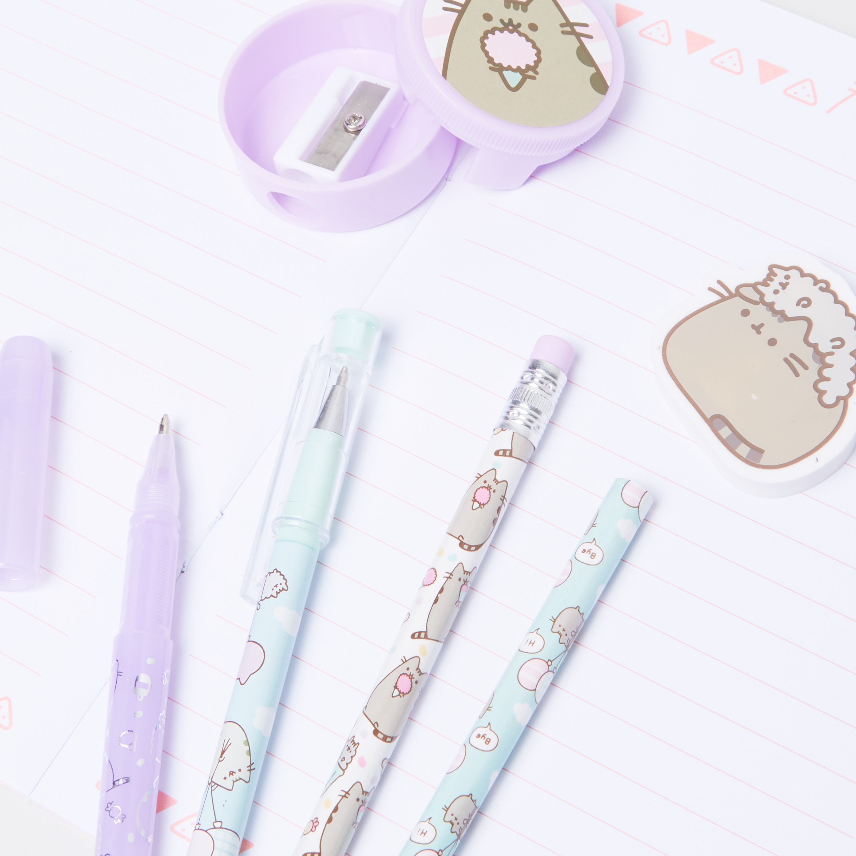 طقم قرطاسية 7 قطع بطبعات القط بوشين-school-stationery-sets-image-3