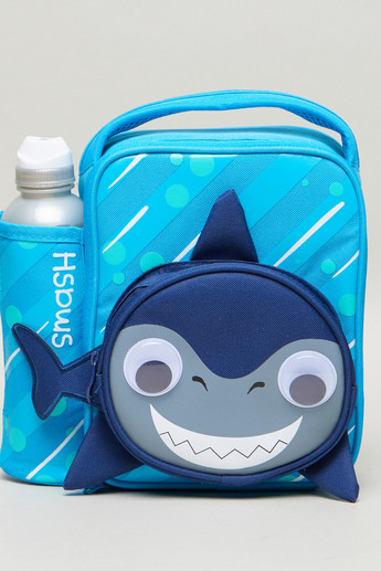 Smash 3D Shark Lunch Cooler Bag & 500ml Drinks Bottle, Blue