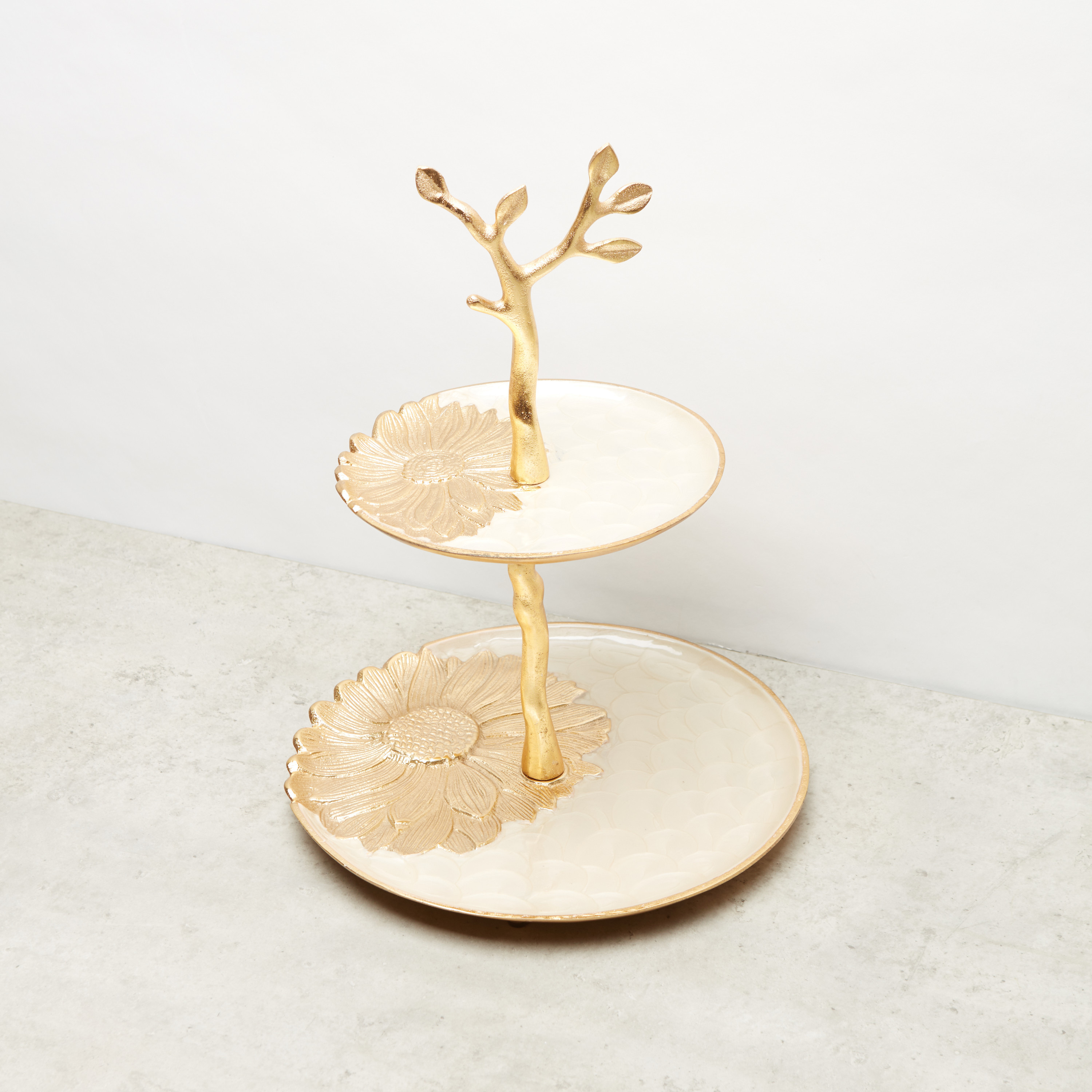 Floral Embellished 2-Tier Decorative Cake Stand - 29x29x37 cms-household-dining-serveware-cakestands-image-2