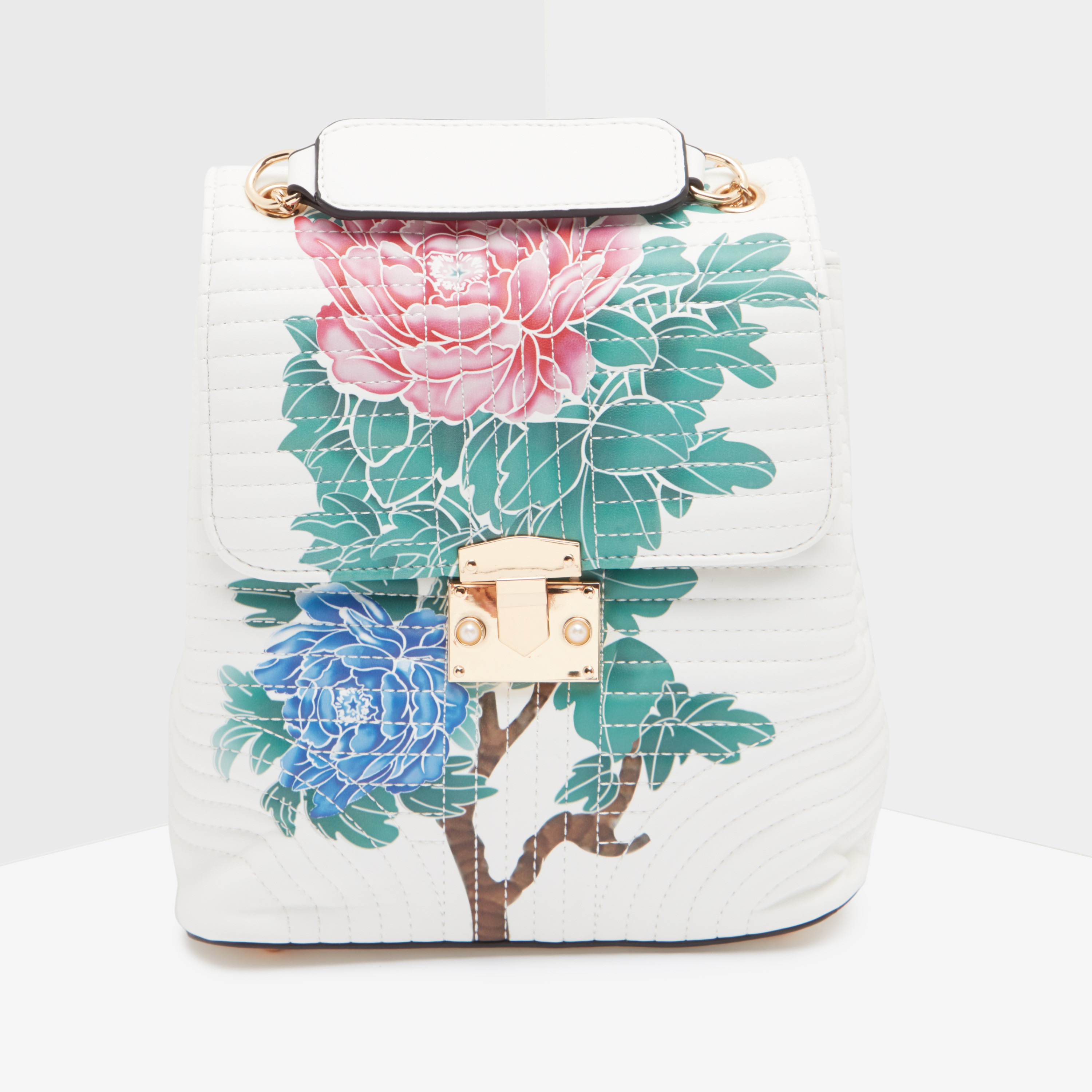 Missy Quilted Backpack with  Floral Print and Press and Lock Closure-women-bagsandwallets-backpacks-image-1