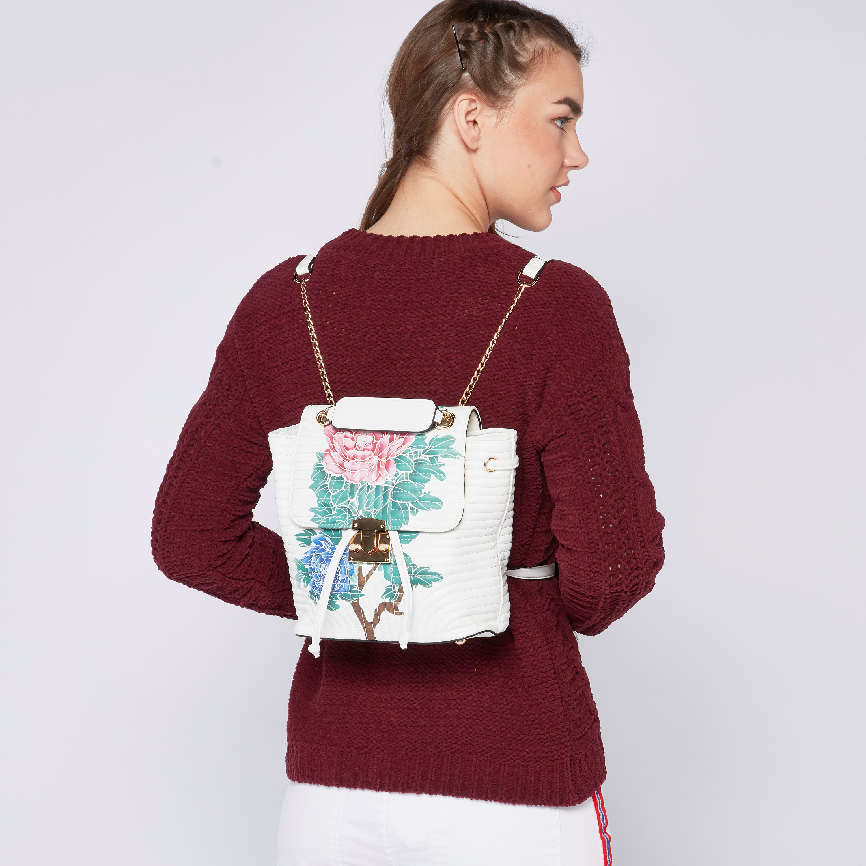 Missy Quilted Backpack with  Floral Print and Press and Lock Closure-women-bagsandwallets-backpacks-image-2