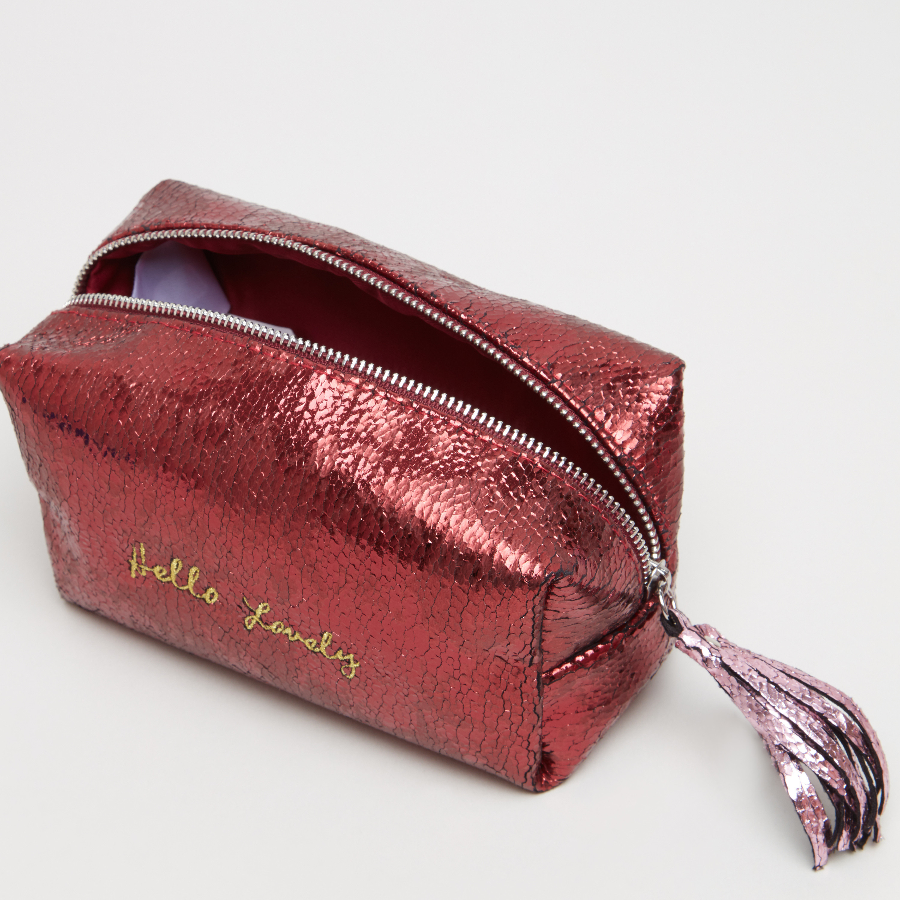 Embellished Cosmetic Pouch with Glossy Finish and Tassel Charm-beautyandpersonalcare-makeup-brushesandaccessories-makeuppouches-image-2