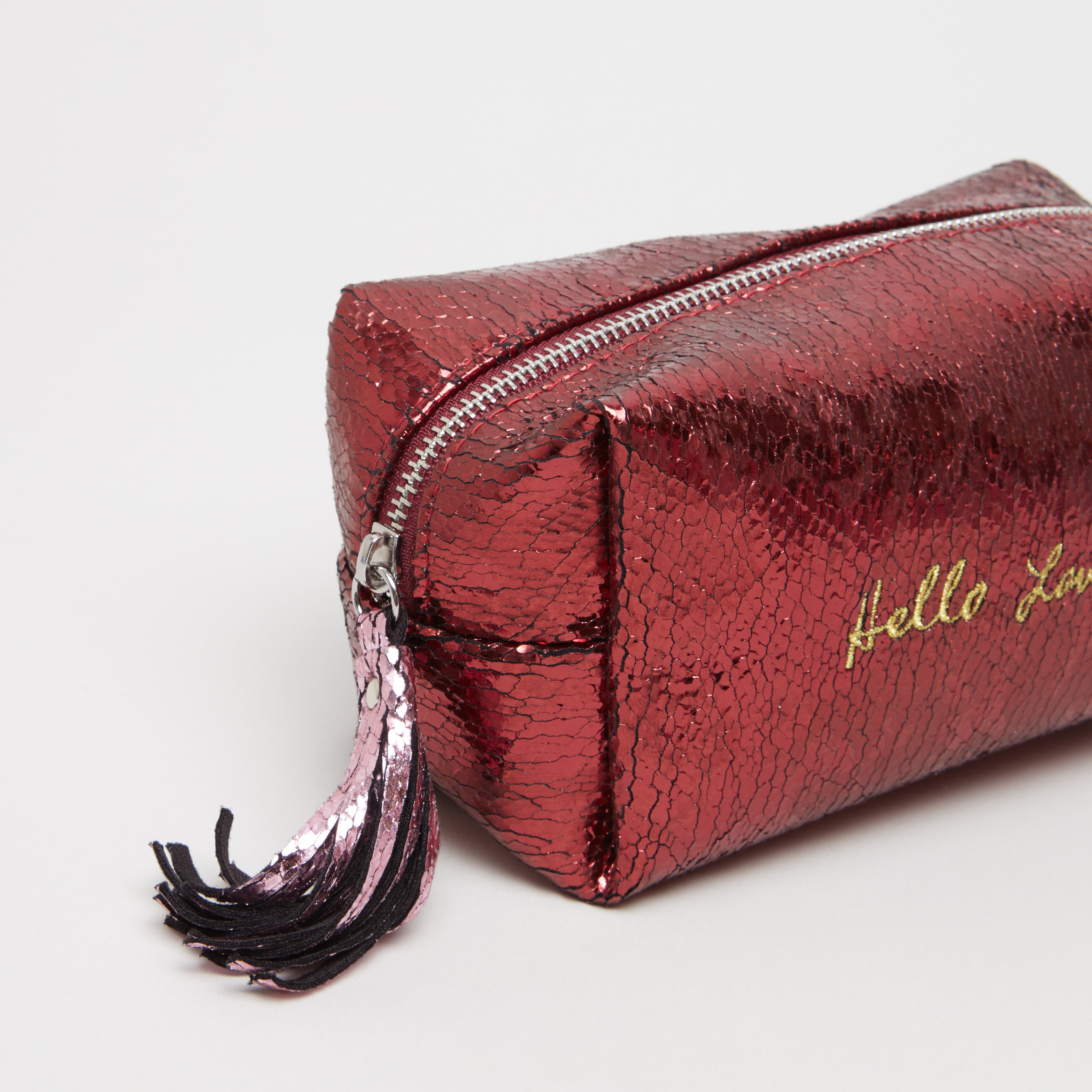 Embellished Cosmetic Pouch with Glossy Finish and Tassel Charm-beautyandpersonalcare-makeup-brushesandaccessories-makeuppouches-image-4