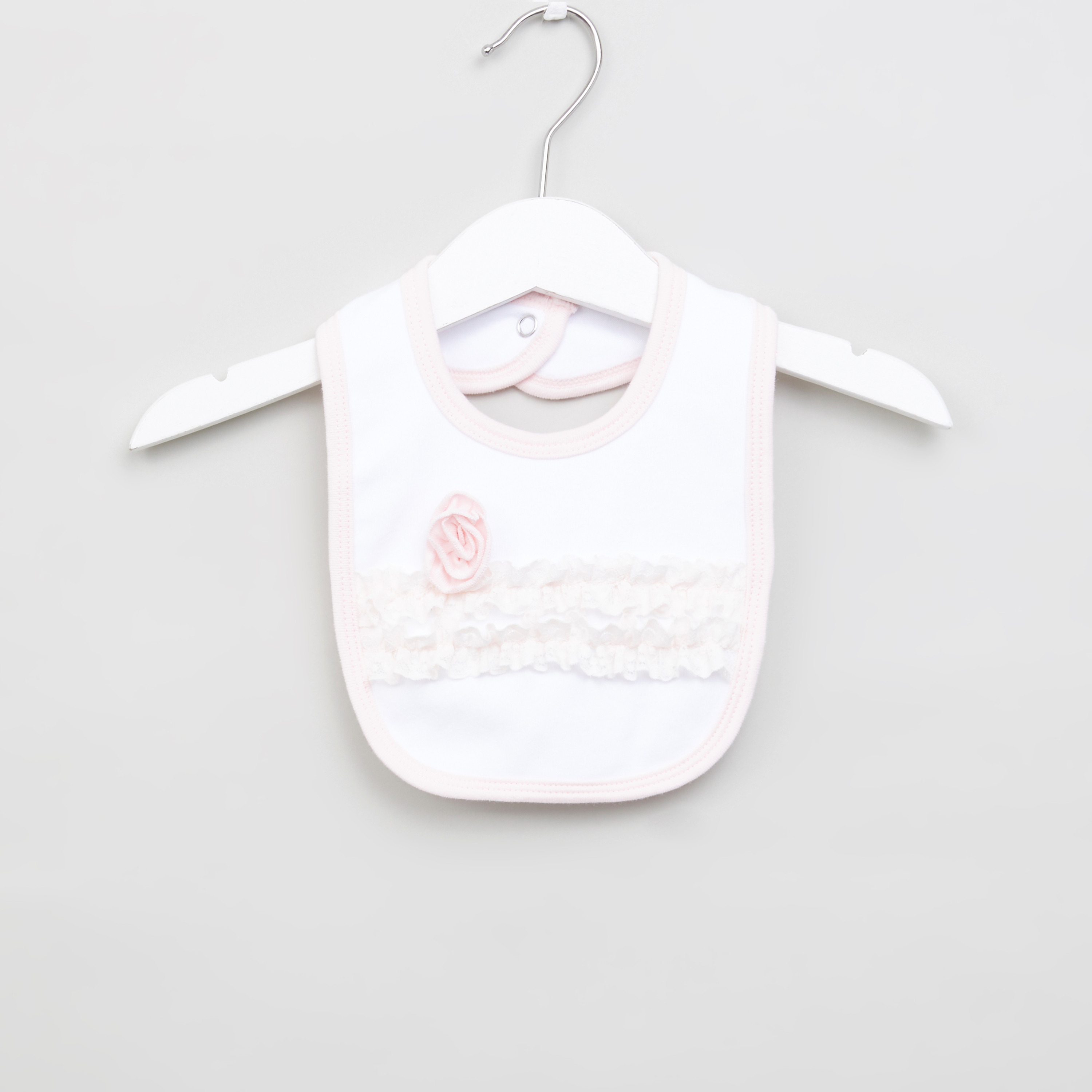 Juniors Frill Detail Bib with Rose Applique and Snap Button Closure-baby-feeding-bibs-image-1