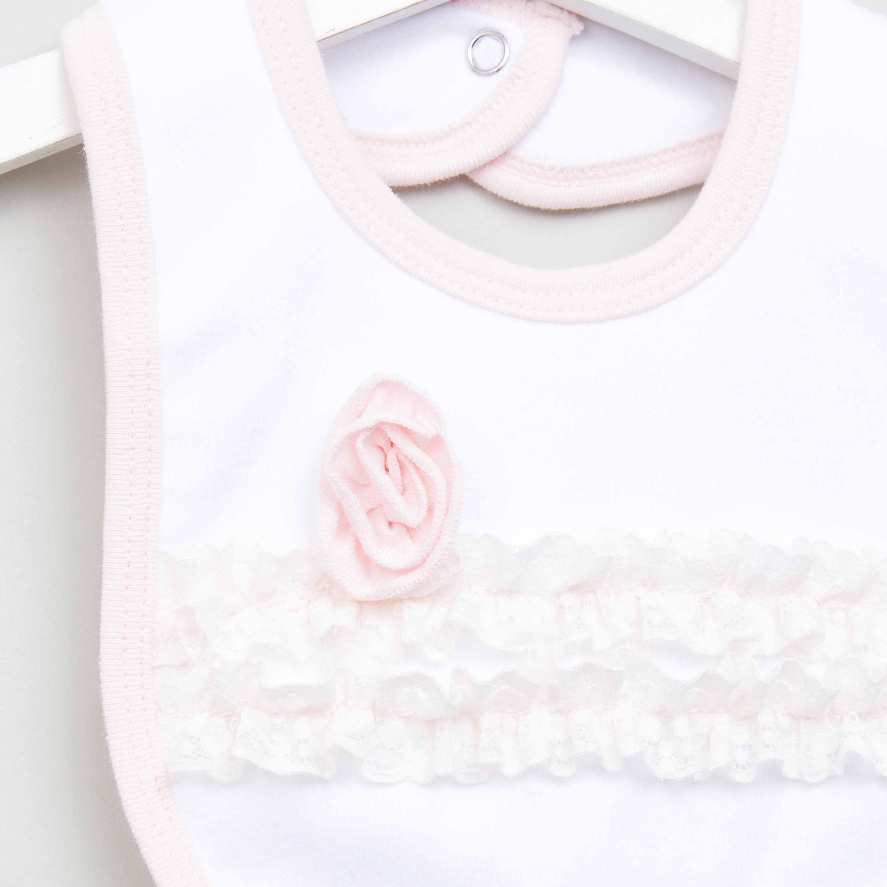 Juniors Frill Detail Bib with Rose Applique and Snap Button Closure-baby-feeding-bibs-image-2