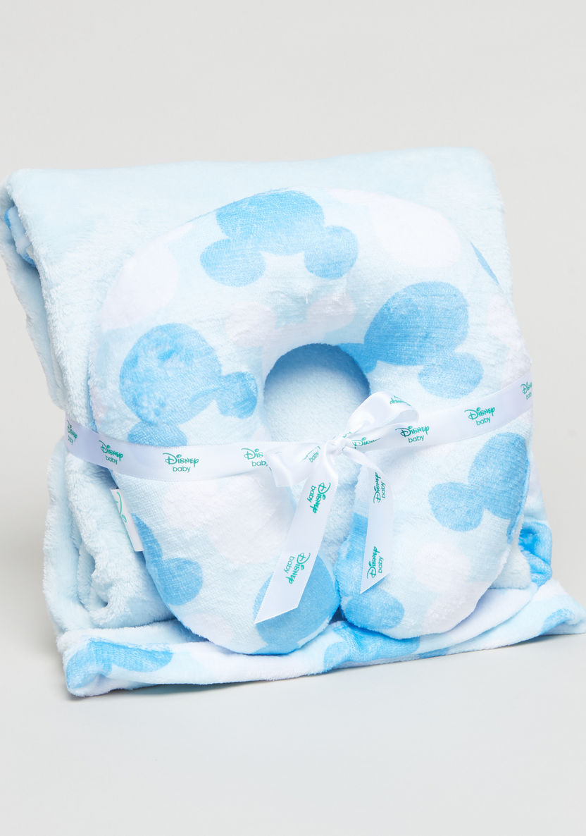 Disney Mickey Mouse Printed Neck Pillow and Blanket - 75x75 cms-Blankets and Throws-image-0