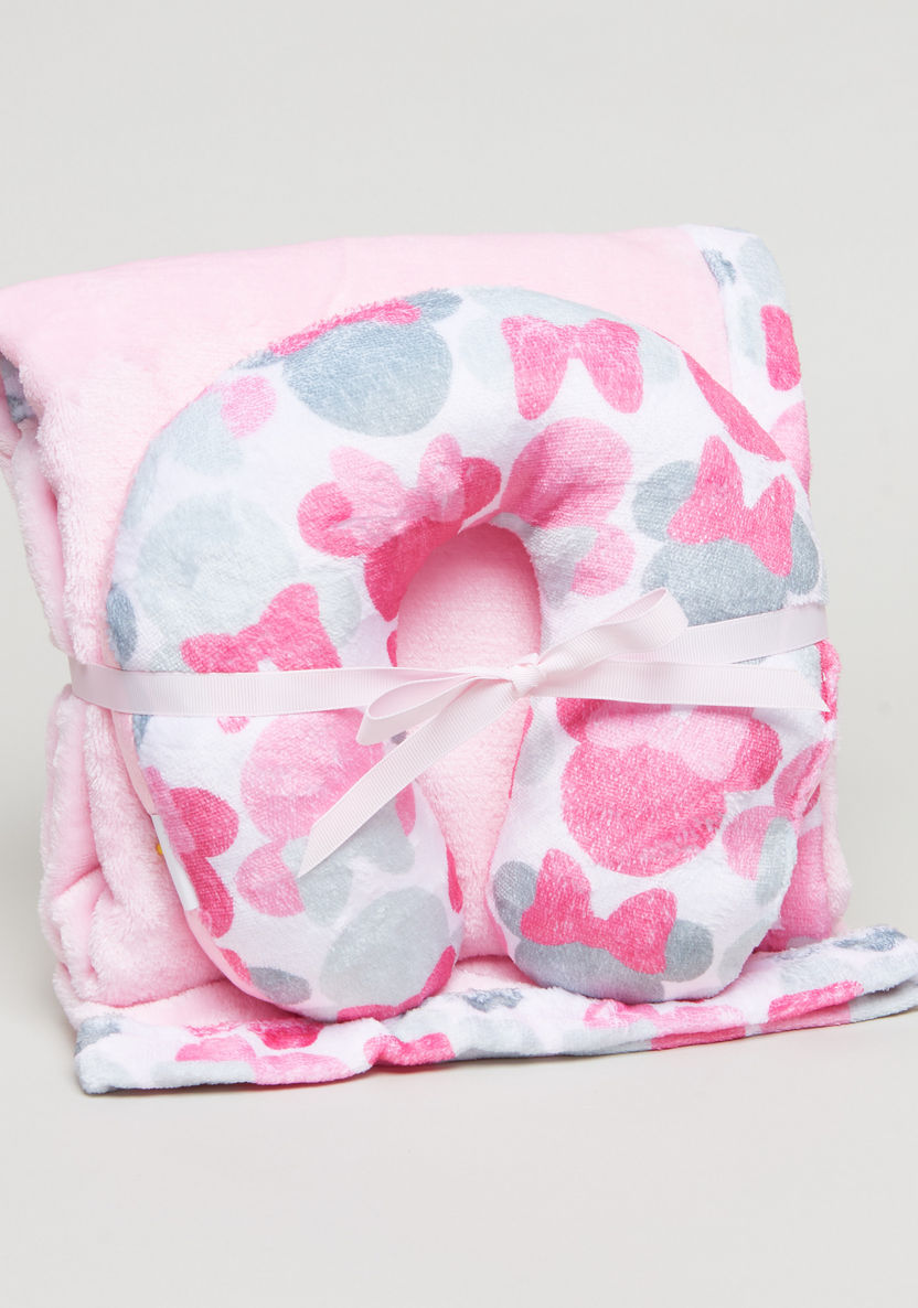 Disney Minnie Mouse Printed Blanket and Neck Pillow Set - 75x75 cms-Blankets and Throws-image-0