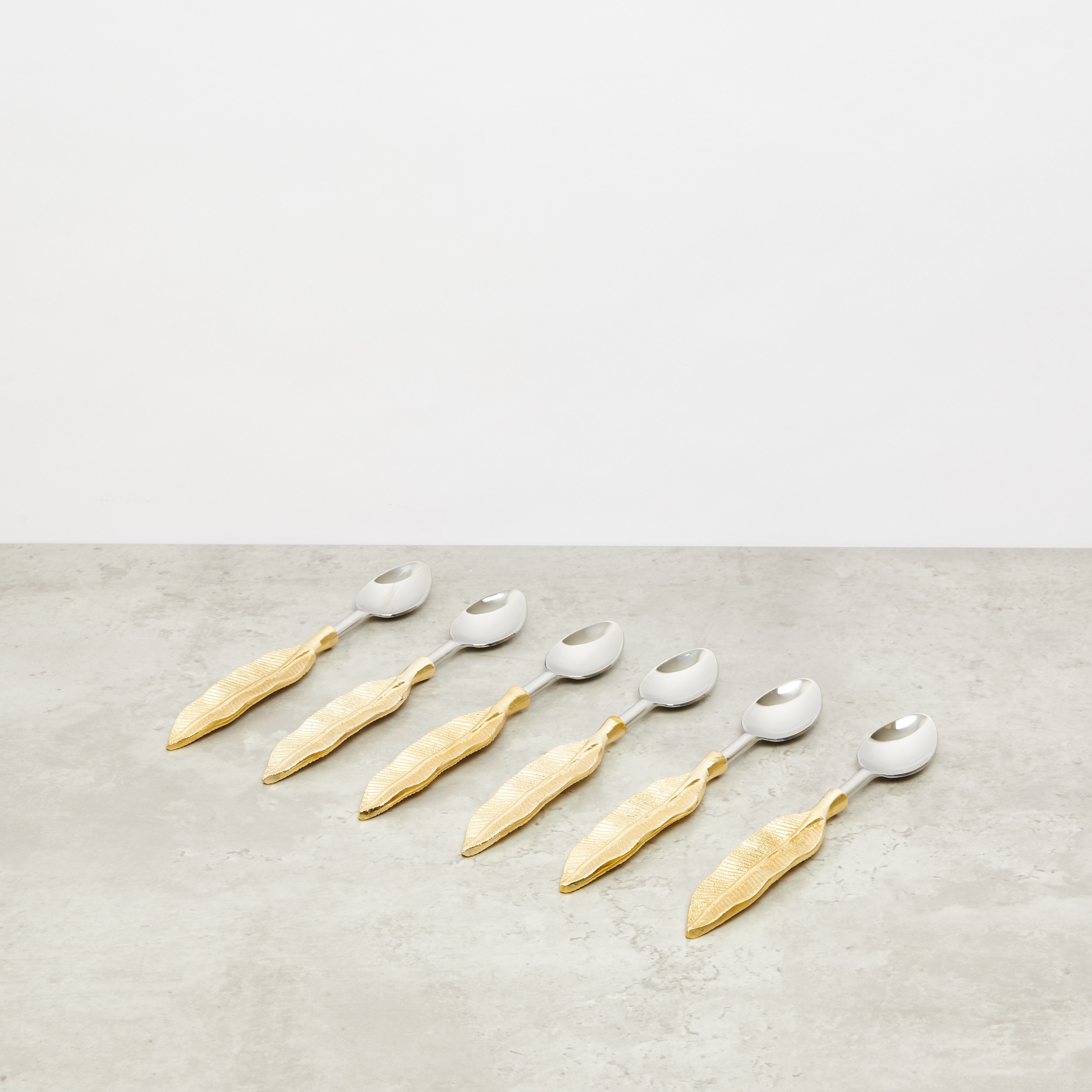 Metallic Leaf Shaped 6-Piece Dessert Spoon Set-household-decor-boxesandtrays-image-1