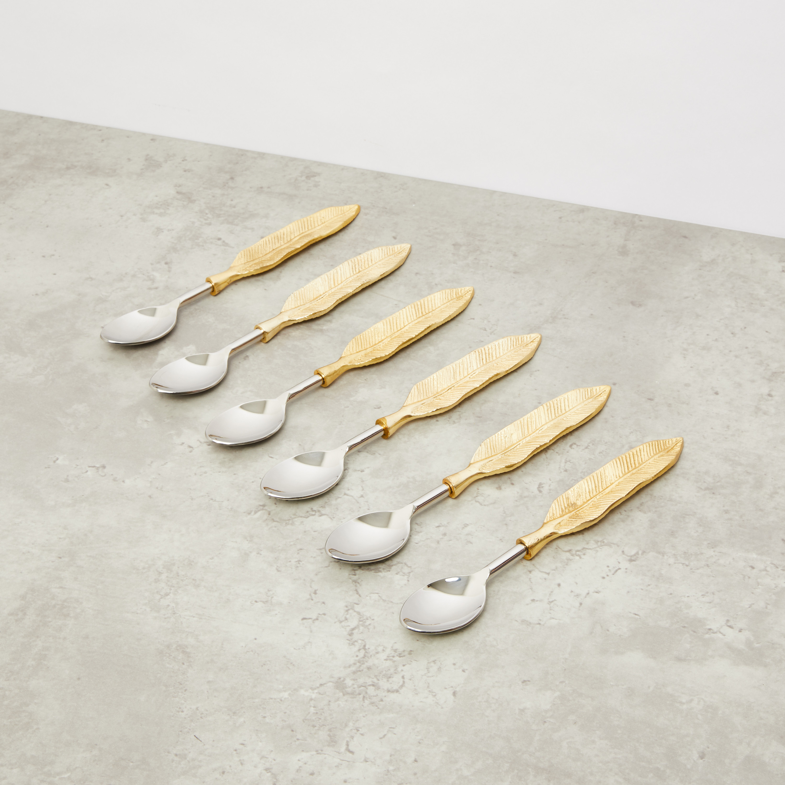 Metallic Leaf Shaped 6-Piece Dessert Spoon Set-household-decor-boxesandtrays-image-2