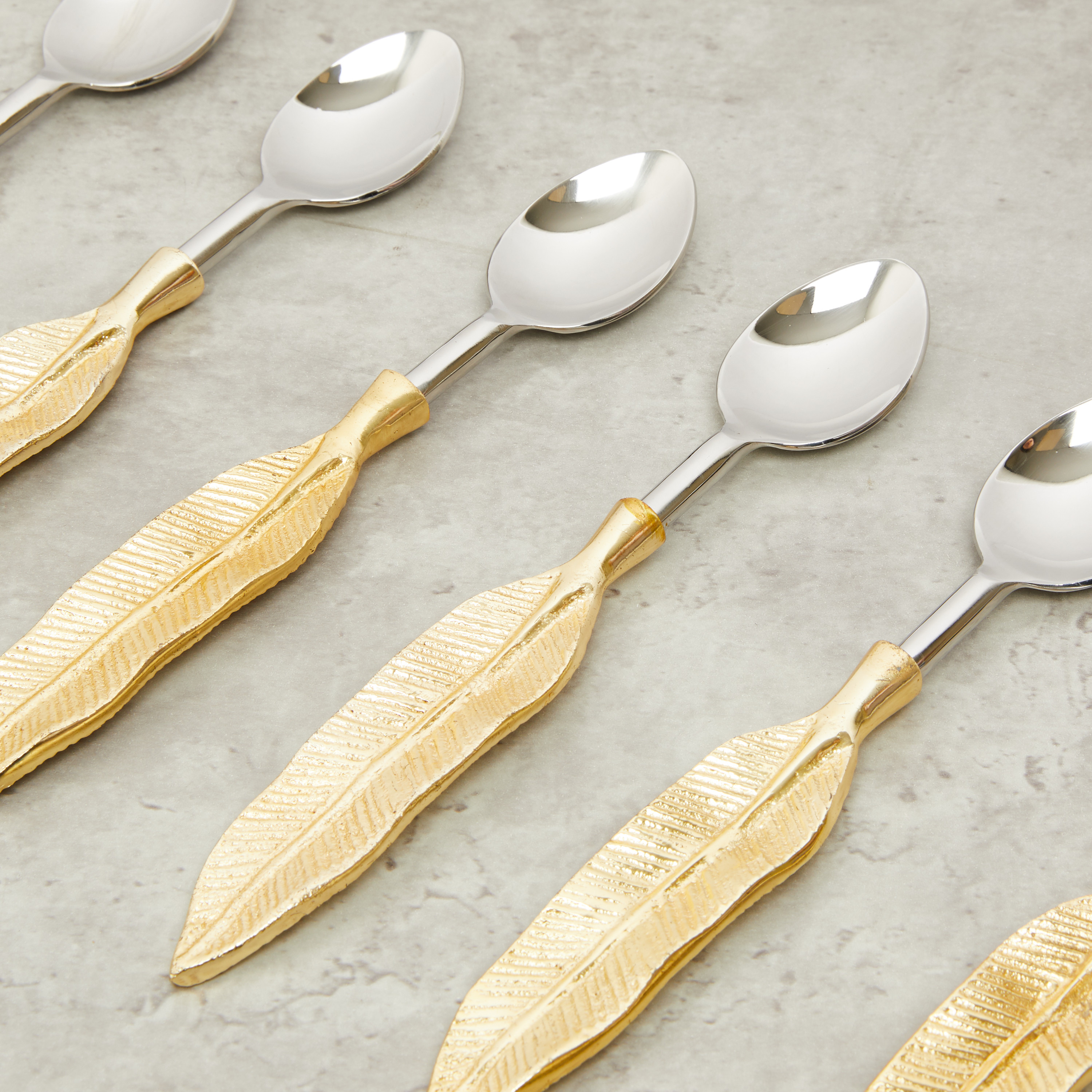 Metallic Leaf Shaped 6-Piece Dessert Spoon Set-household-decor-boxesandtrays-image-3