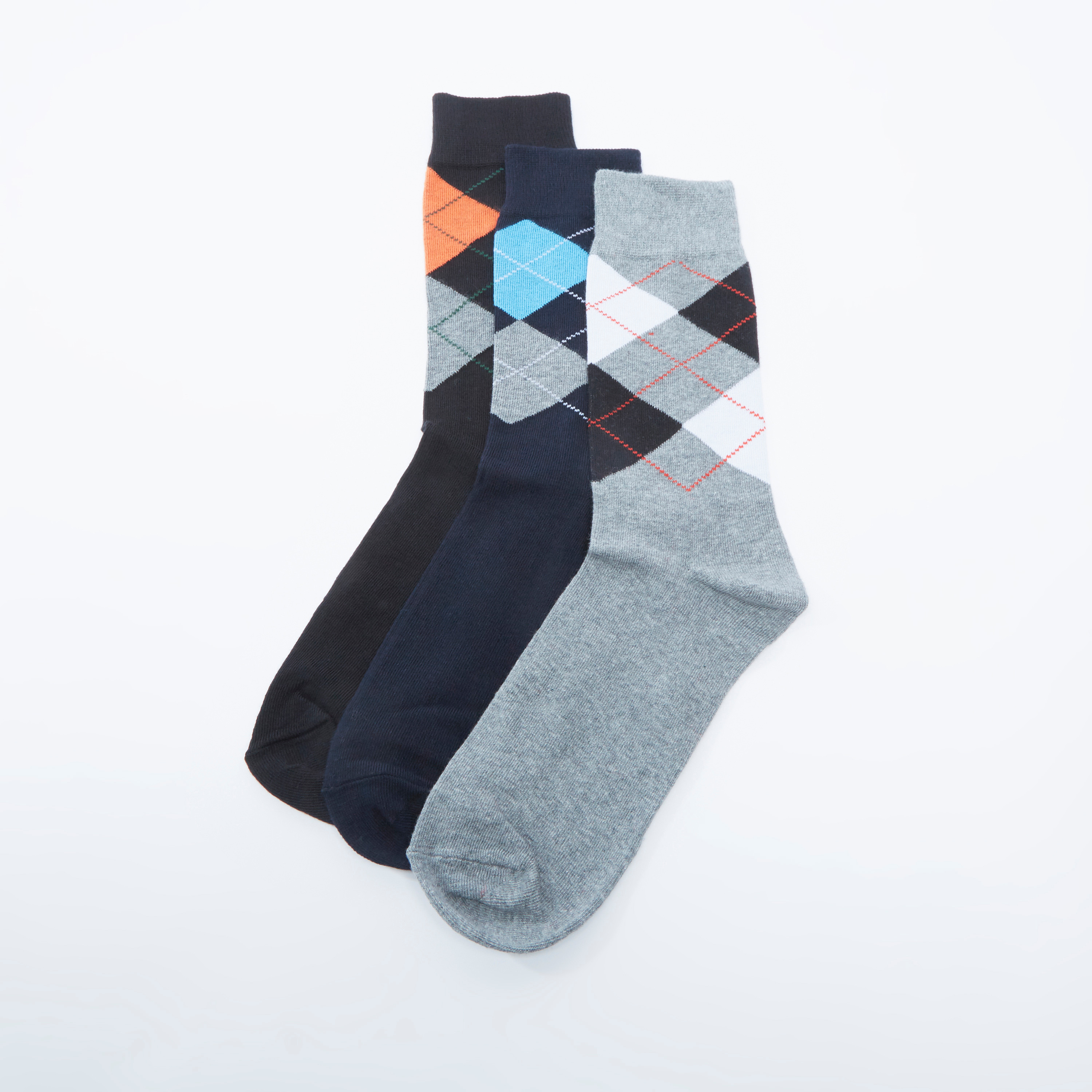 جوارب بطول ربلة الساق بحواف أساور وطبعات - طقم من 3 أزواج-men-socks-image-1
