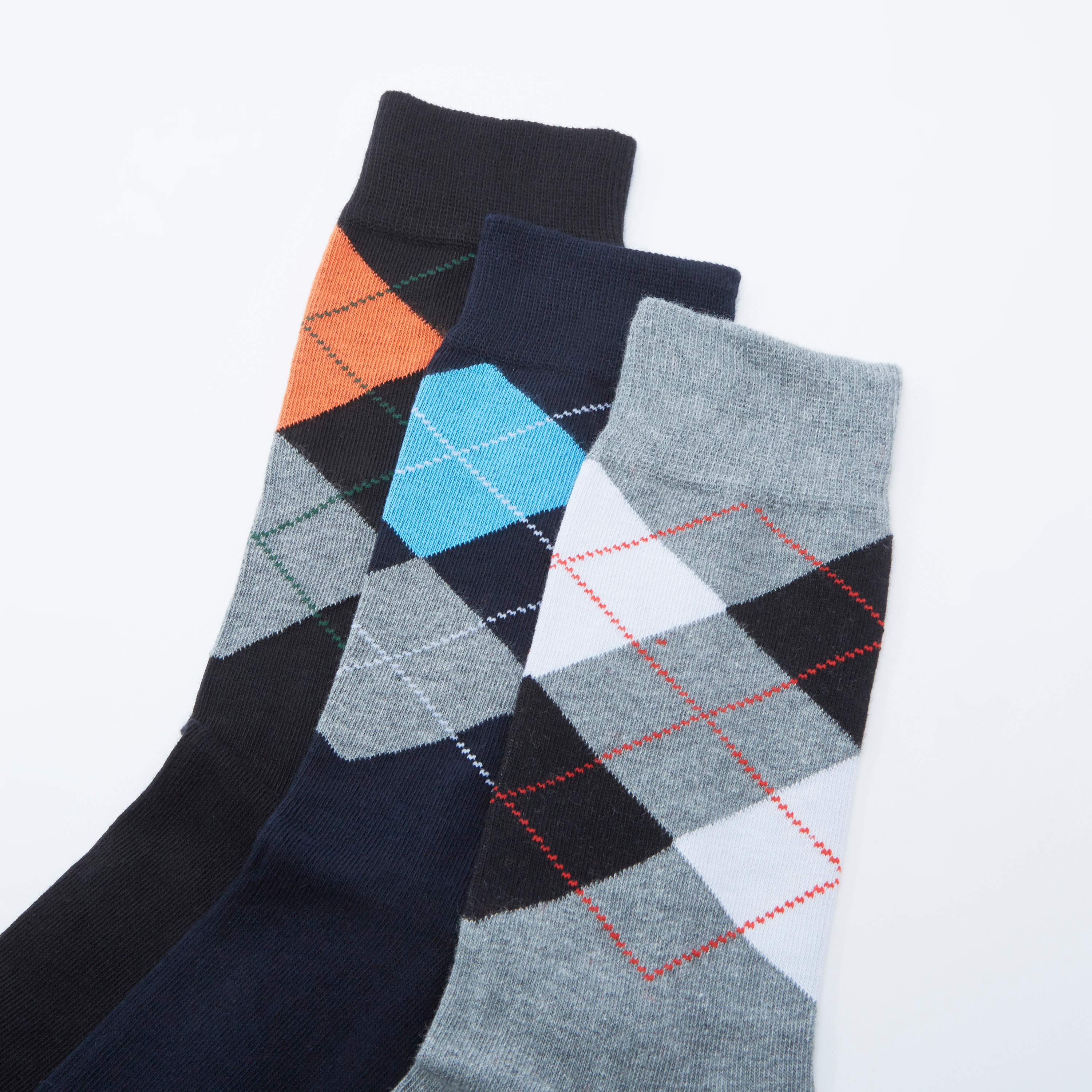 Set of 3 - Printed Crew Length Socks with Cuffed Hem-men-socks-image-2