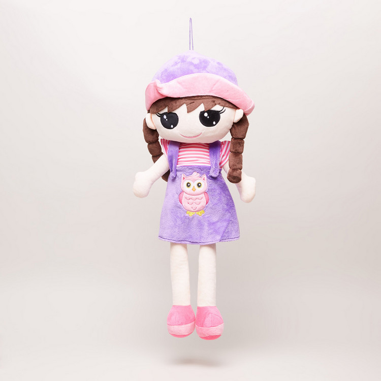 Juniors Doll with Purple Dungaree Dress and Hat - 60 cms
