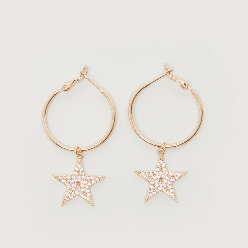 Stone Studded Star Hoop Earrings-Earrings-image-0