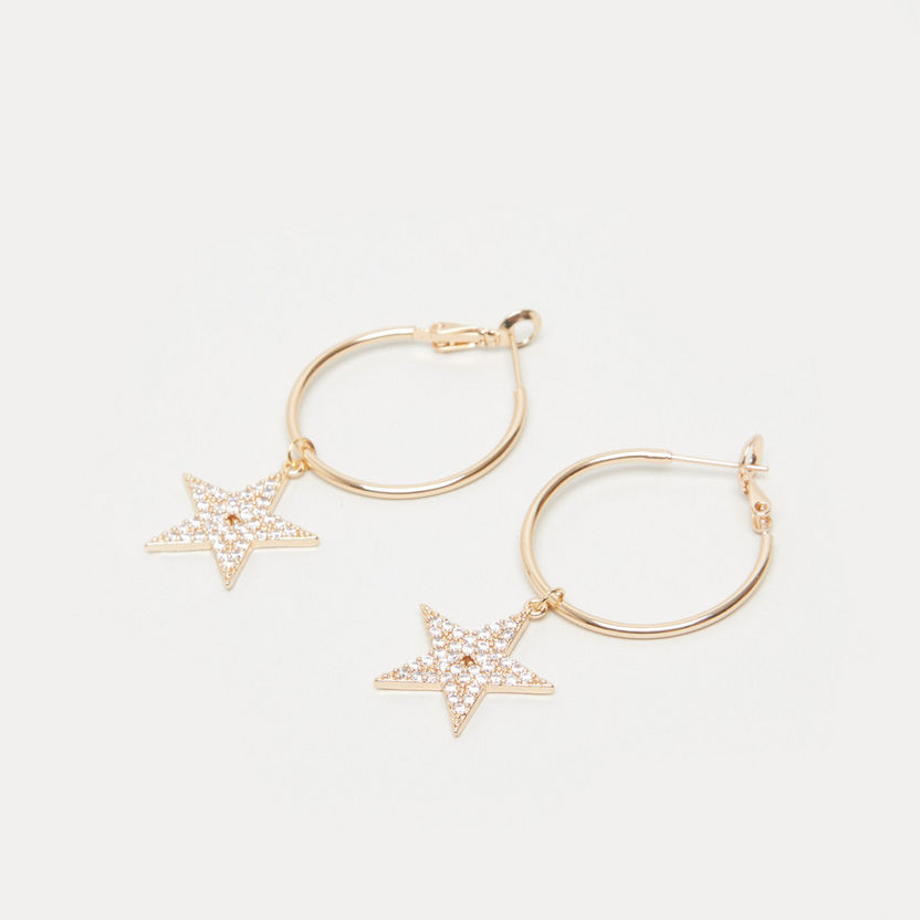 Stone Studded Star Hoop Earrings-Earrings-image-2