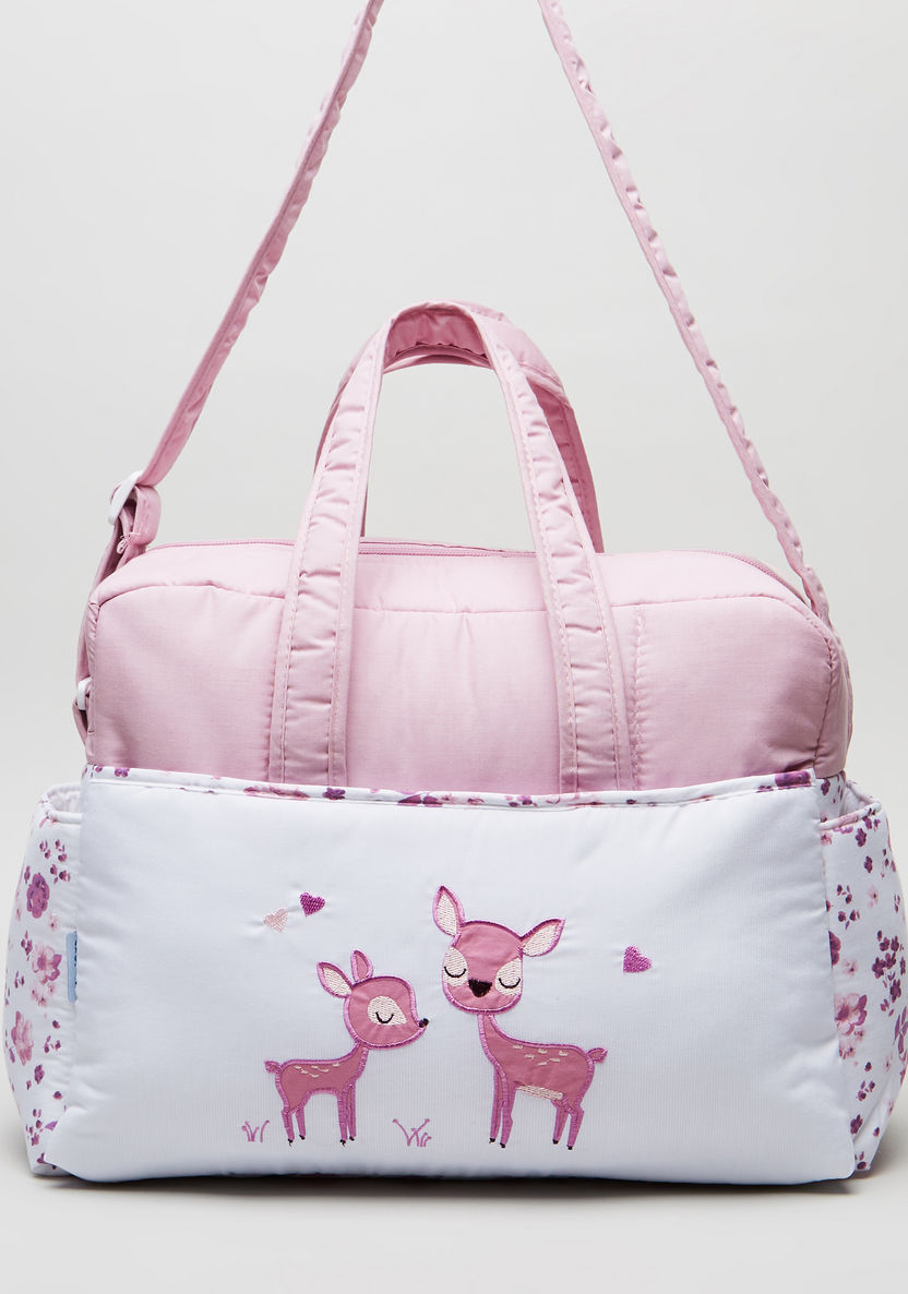 Juniors Floral Print Diaper Bag with Zip Closure-Diaper Bags-image-0