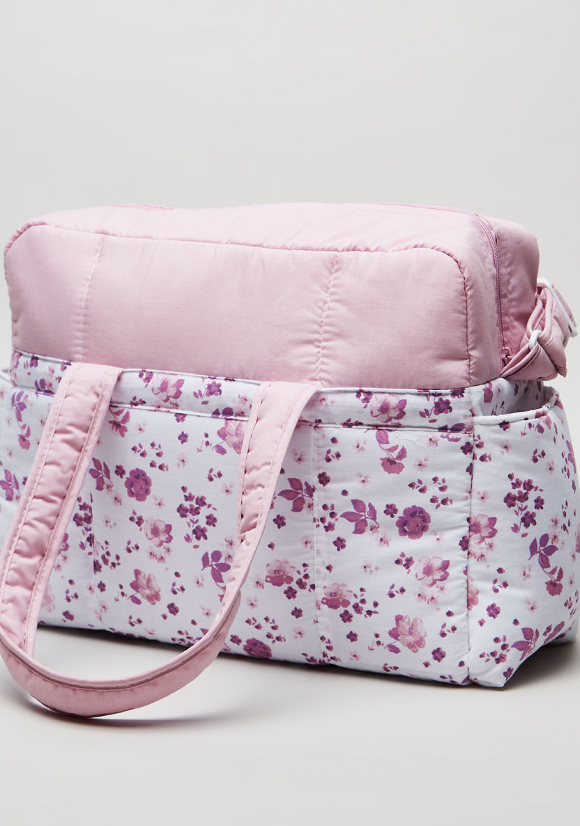 Juniors Floral Print Diaper Bag with Zip Closure-Diaper Bags-image-1