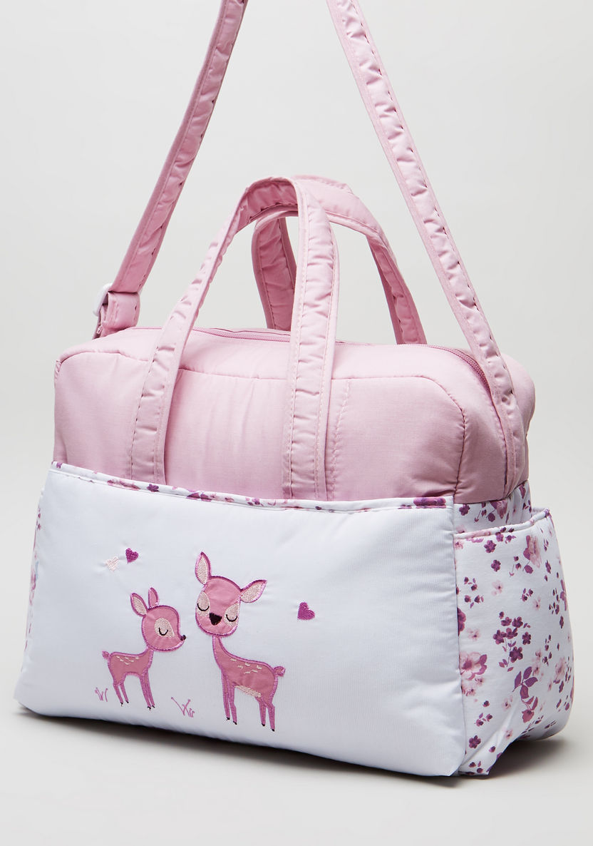 Juniors Floral Print Diaper Bag with Zip Closure-Diaper Bags-image-3