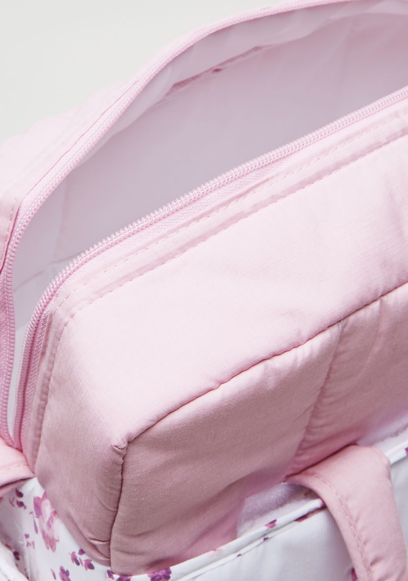 Juniors Floral Print Diaper Bag with Zip Closure-Diaper Bags-image-4
