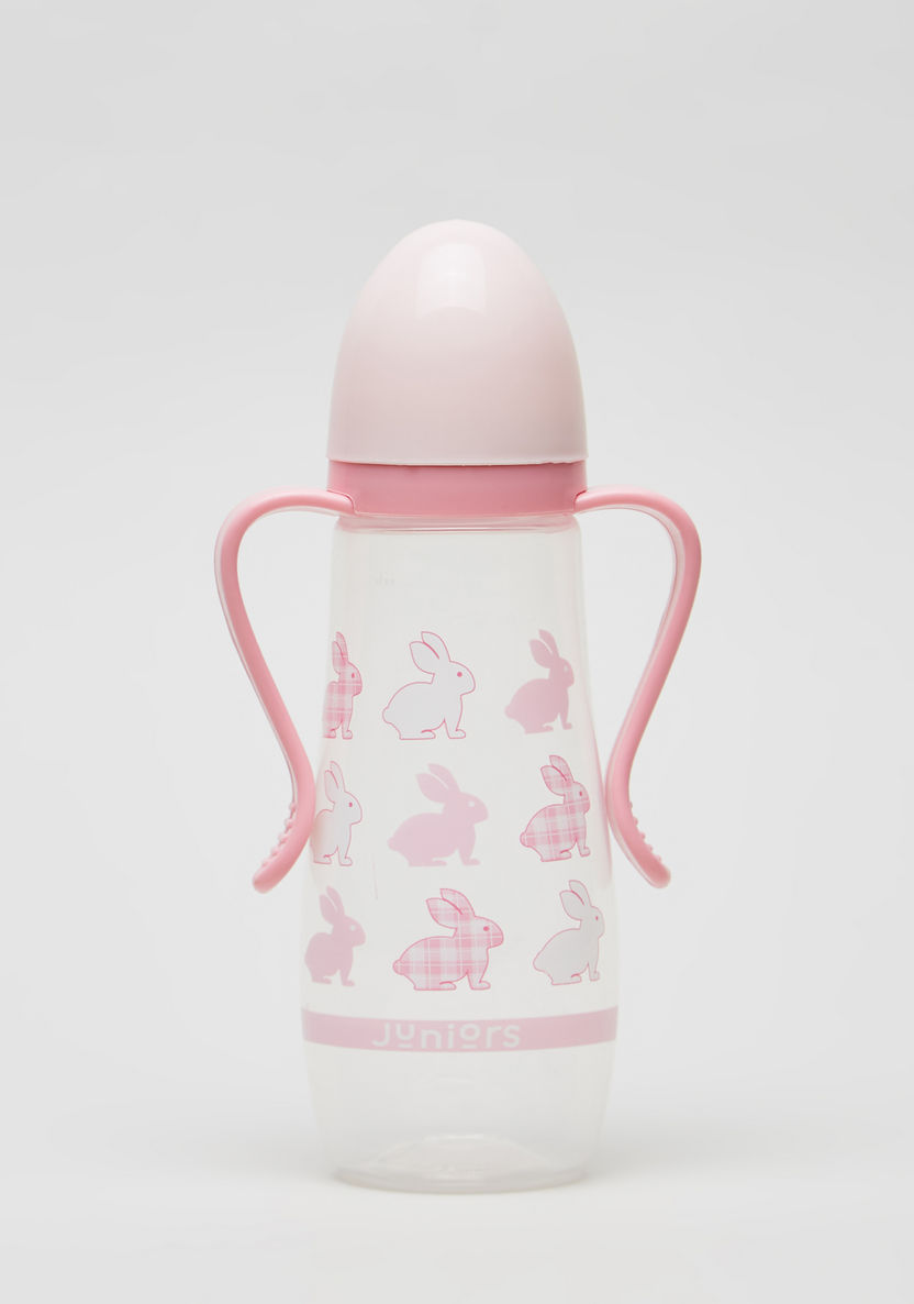 Juniors Bunny Print Feeding Bottle with Handle - 300 ml-Bottles and Teats-image-0