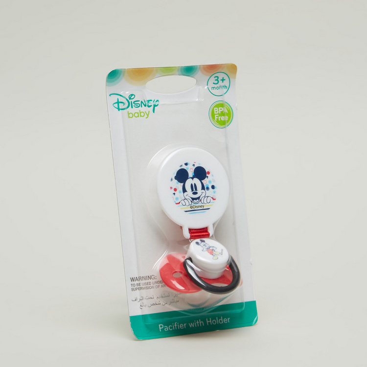 Disney Mickey Mouse Print Pacifier and Clip Holder Set