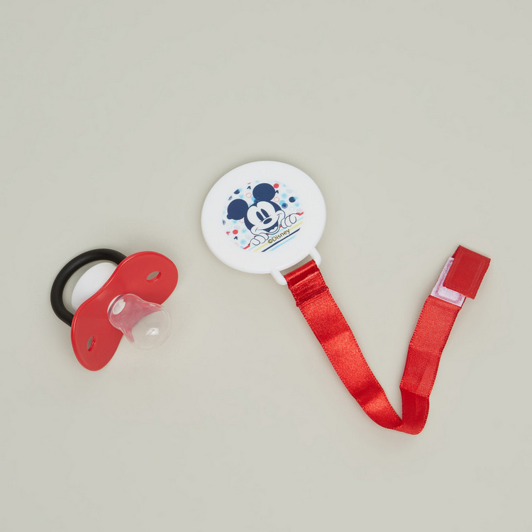 Disney Mickey Mouse Print Pacifier and Clip Holder Set