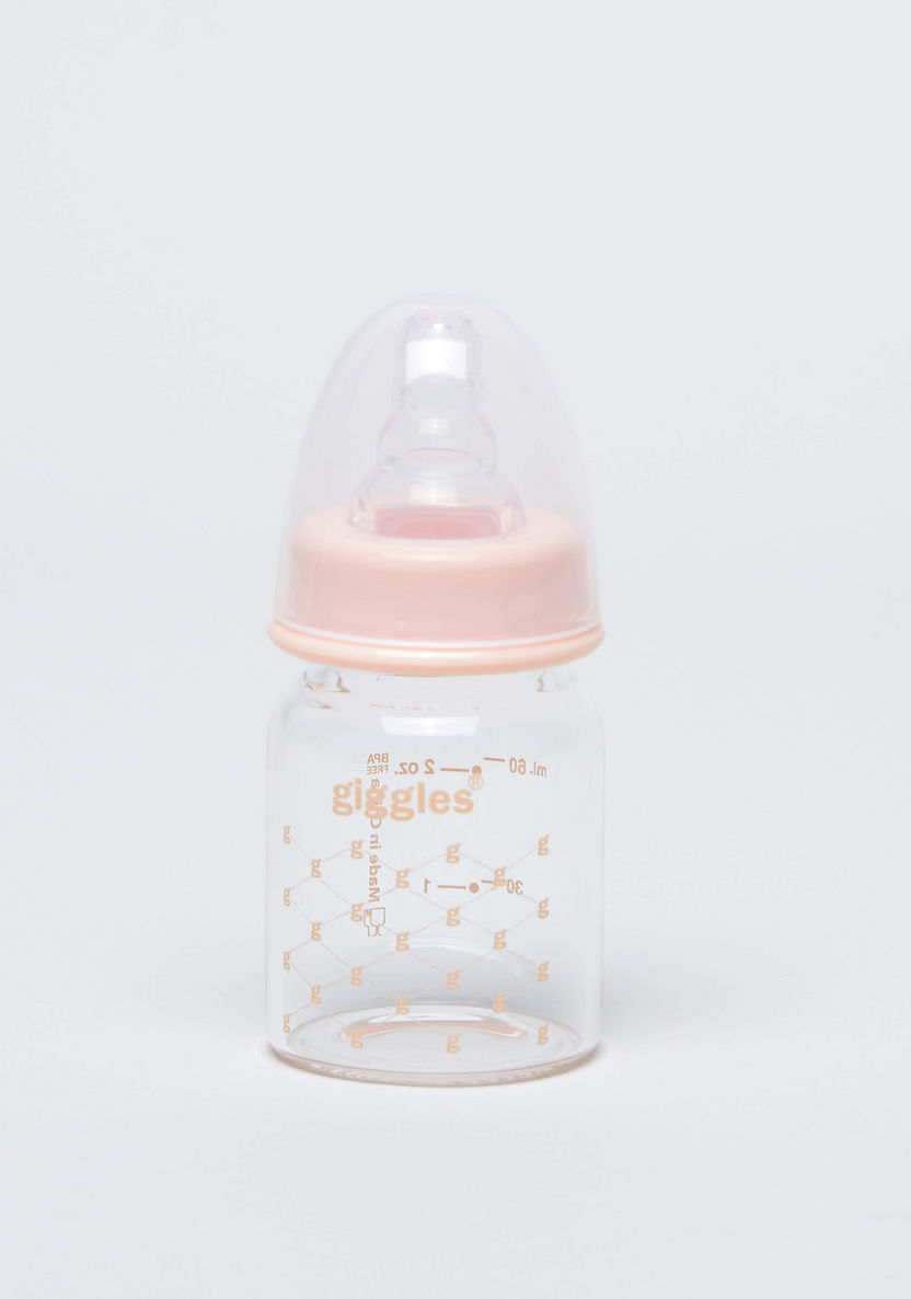 Giggles Glass Feeding Bottle with Cap - 60 ml-Bottles and Teats-image-0