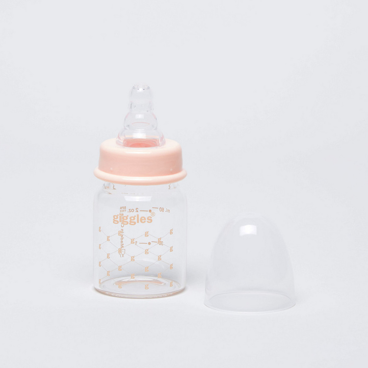 Giggles Glass Feeding Bottle with Cap - 60 ml