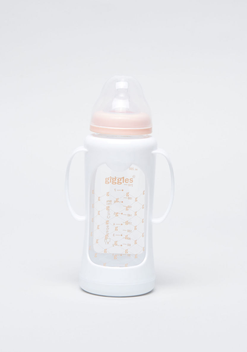 Giggles Glass Bottle with Cover and Side Handles - 250 ml-Bottles and Teats-image-0