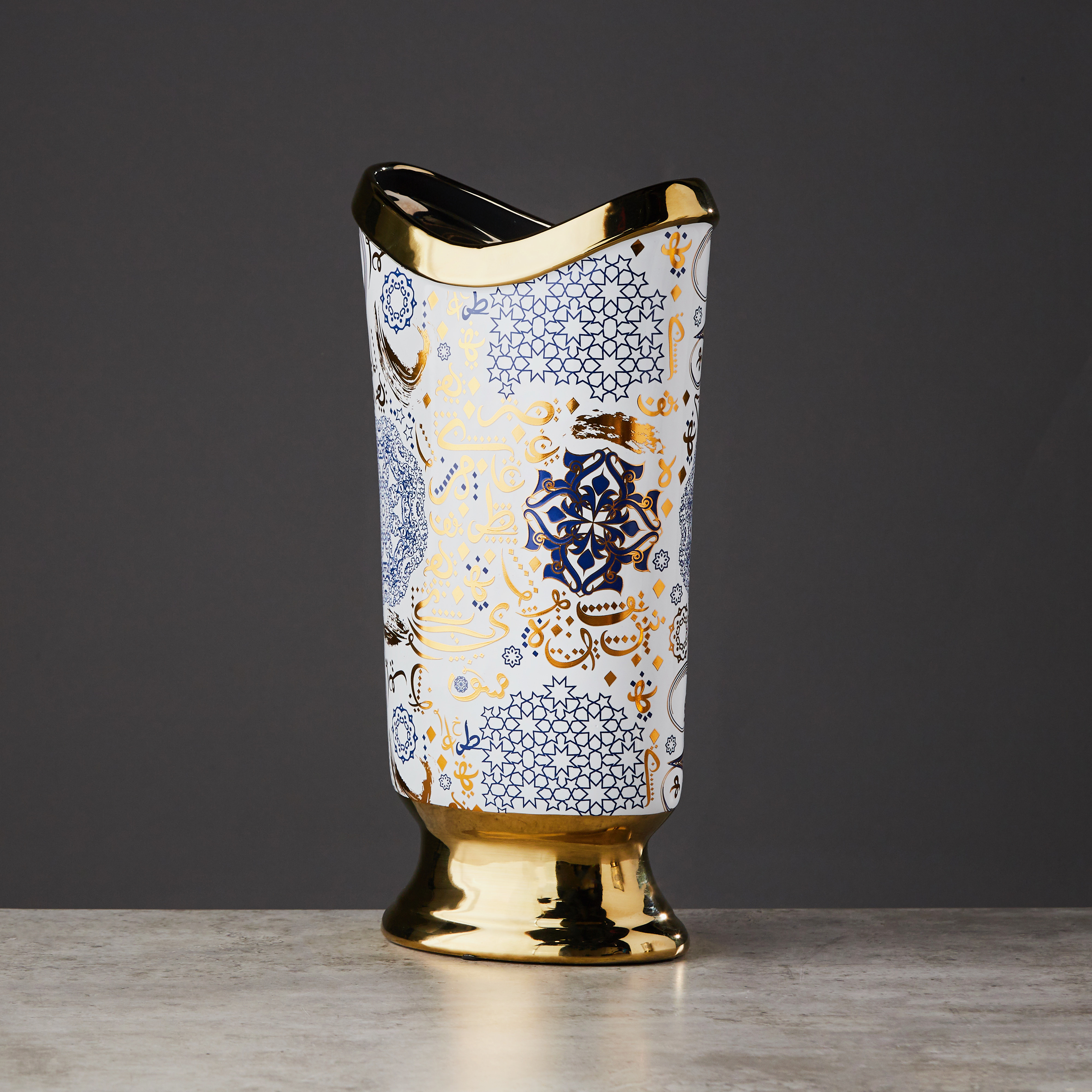 Printed Ceramic Vase with Pedestal Base - 24x15x45 cms-household-decor-vasesandbowls-image-2