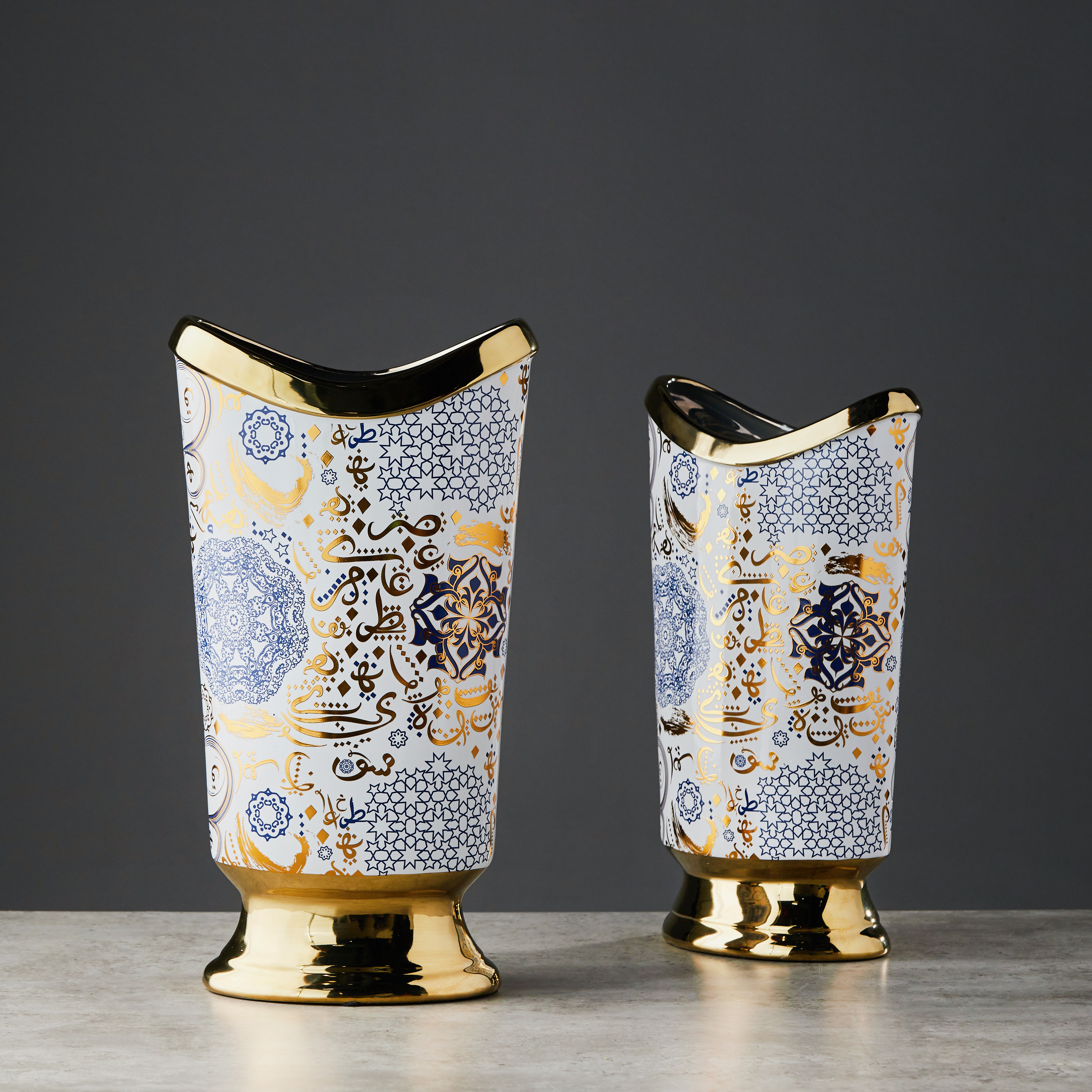 Printed Ceramic Vase with Pedestal Base - 24x15x45 cms-household-decor-vasesandbowls-image-4