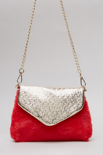 Textured Crossbody Bag with Detachable Metallic Chain