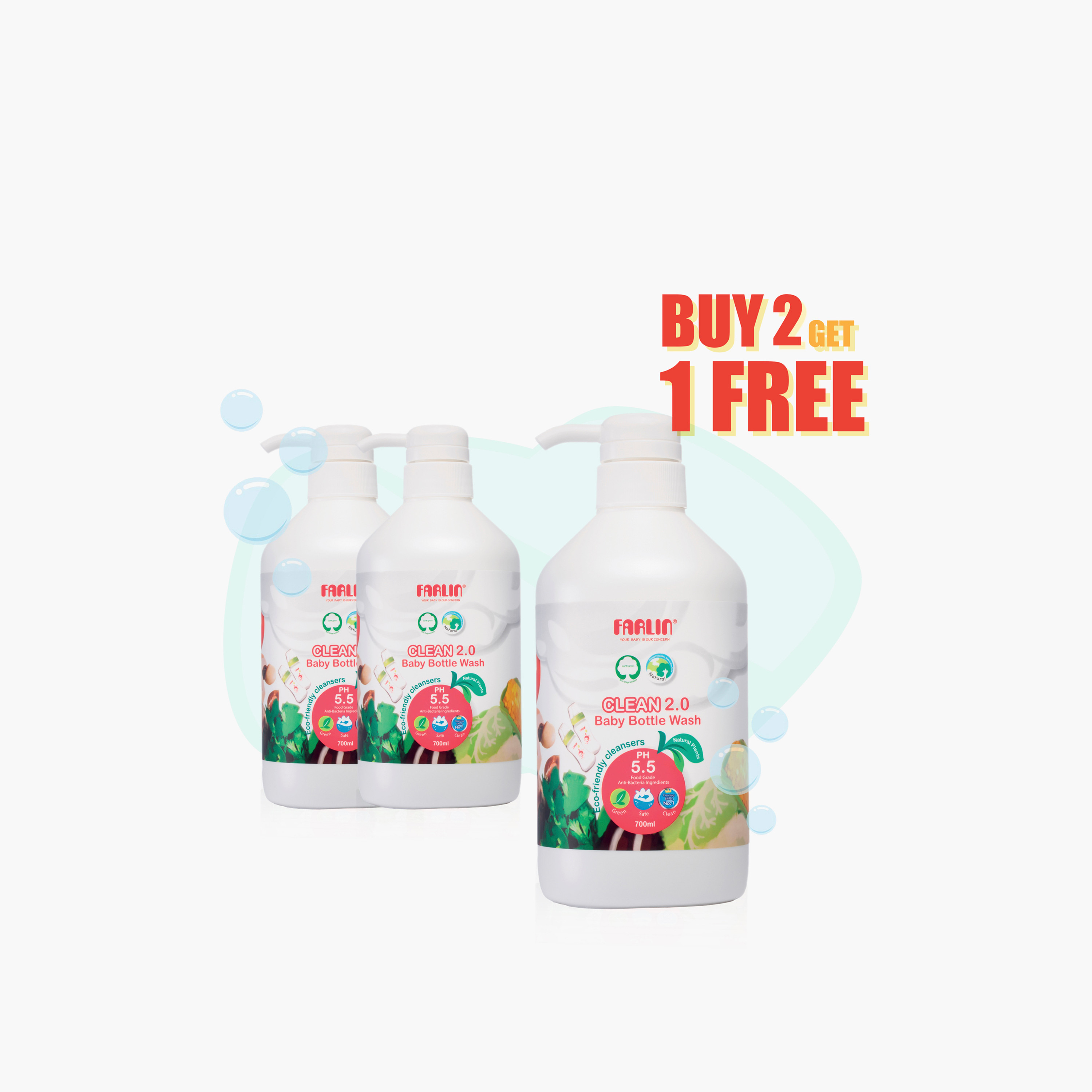 FARLIN Baby Bottle Wash 700 ml - 2+1 Pack-baby-feeding-cleaningliquids-image-1