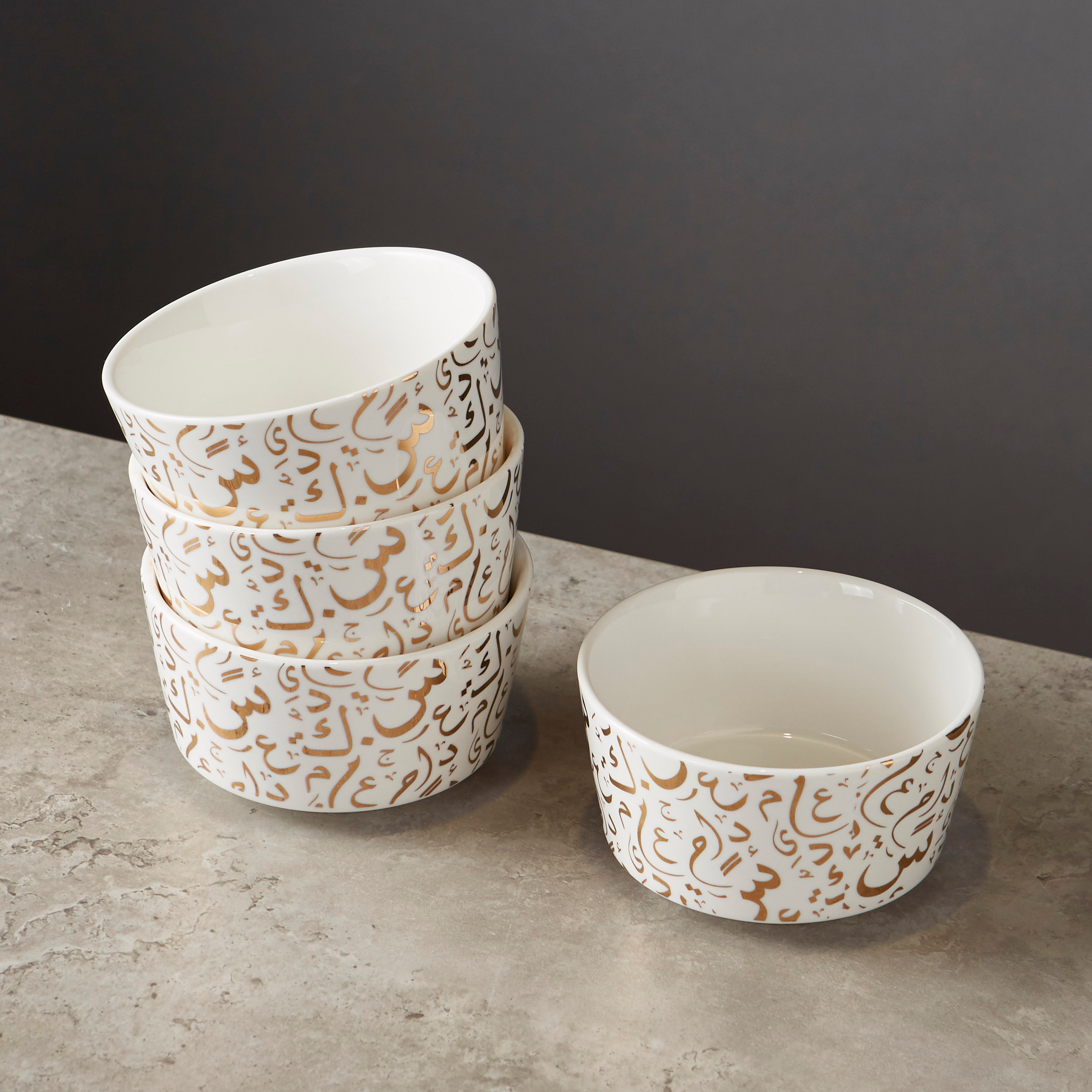 Buy Arabic Vibes 4-Piece Foil Print Porcelain Bowl Set - 11x6 cms ...