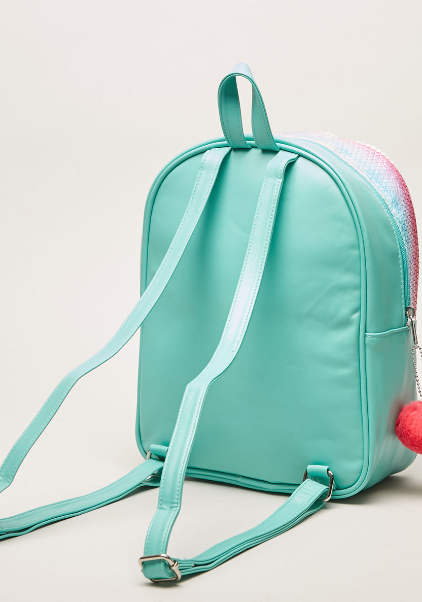 Juniors Textured Backpack with Pom Pom Applique-Bags and Backpacks-image-3