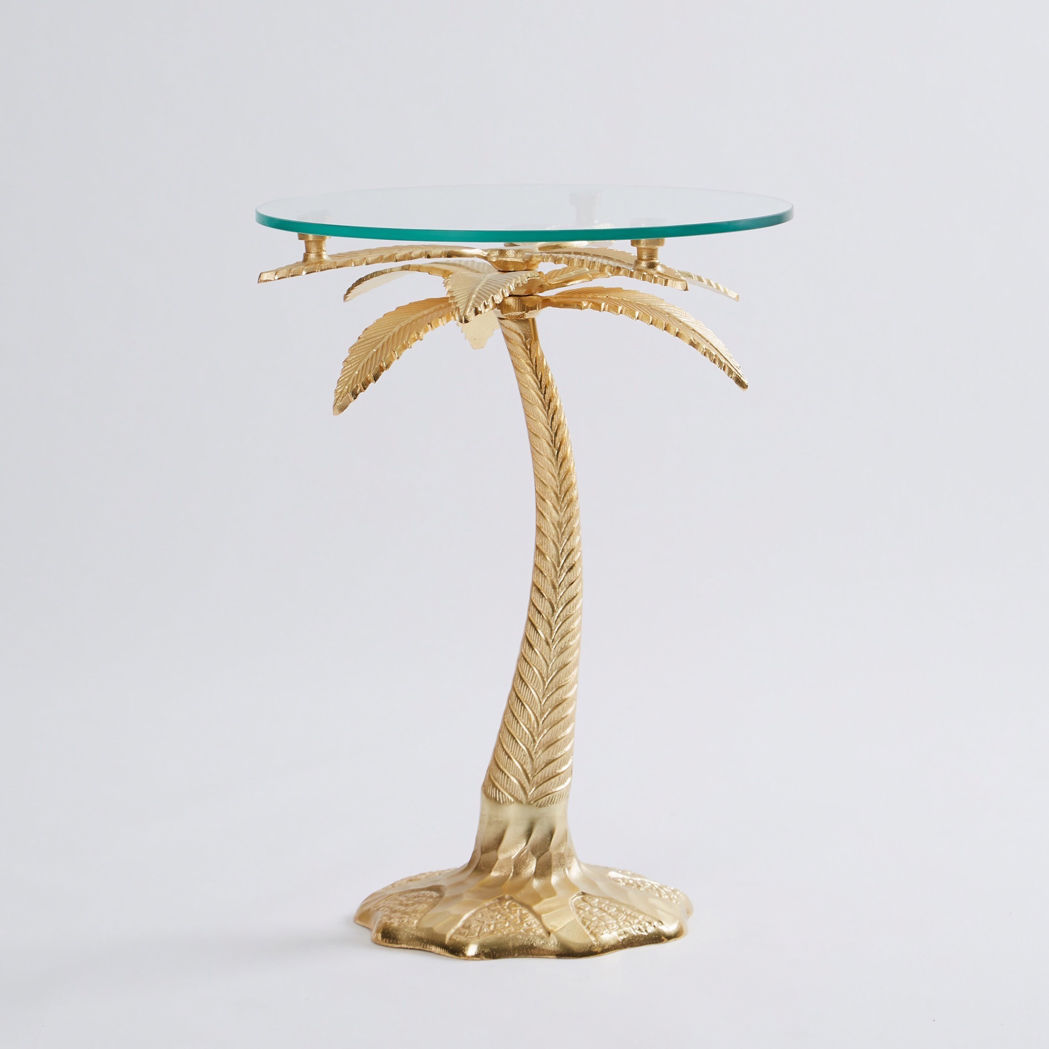 Ethnic Camel Glass Top Accent Table with Palm Tree Base - 44x44x62 cms-furniture-livingroom-sideandendtables-image-1