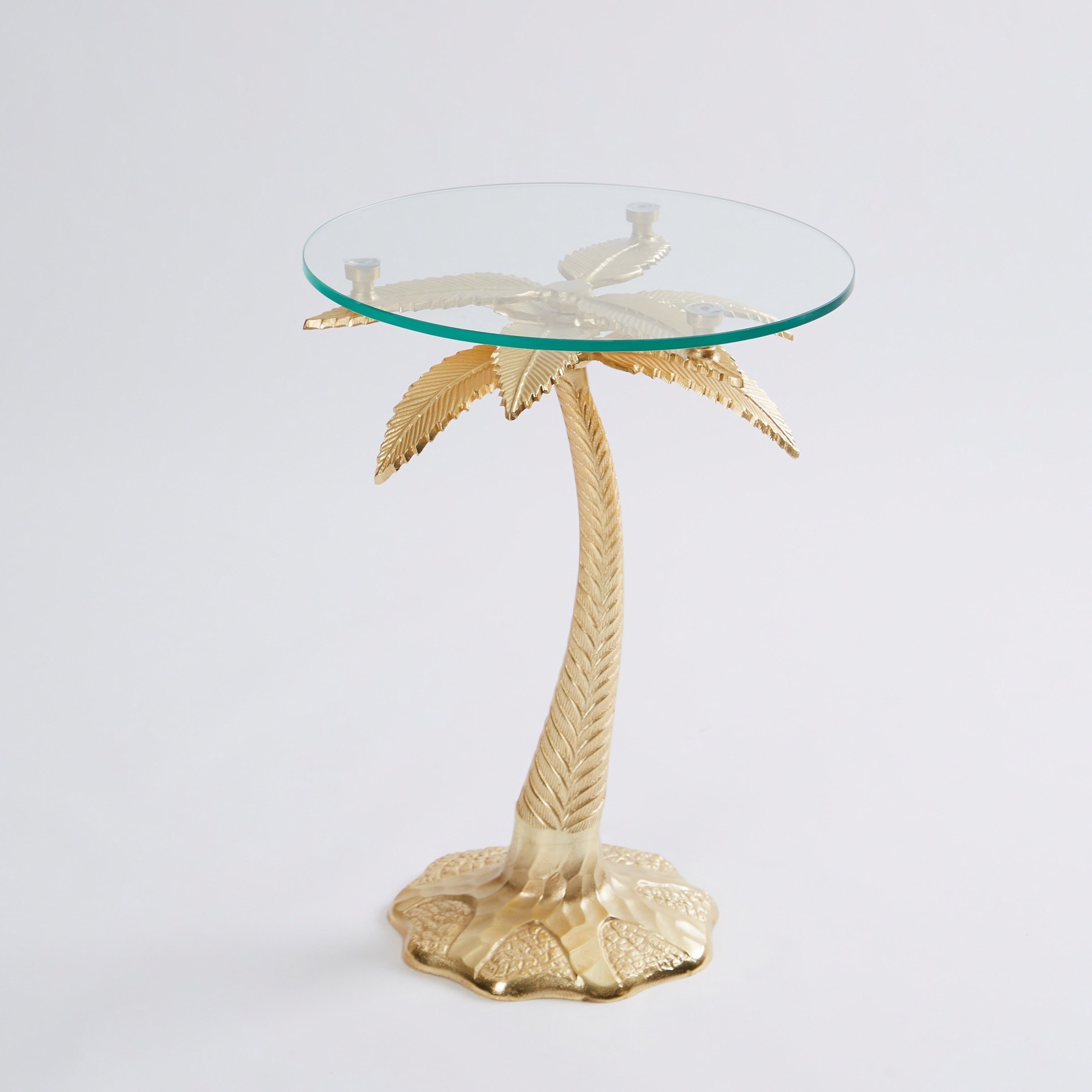 Ethnic Camel Glass Top Accent Table with Palm Tree Base - 44x44x62 cms-furniture-livingroom-sideandendtables-image-2