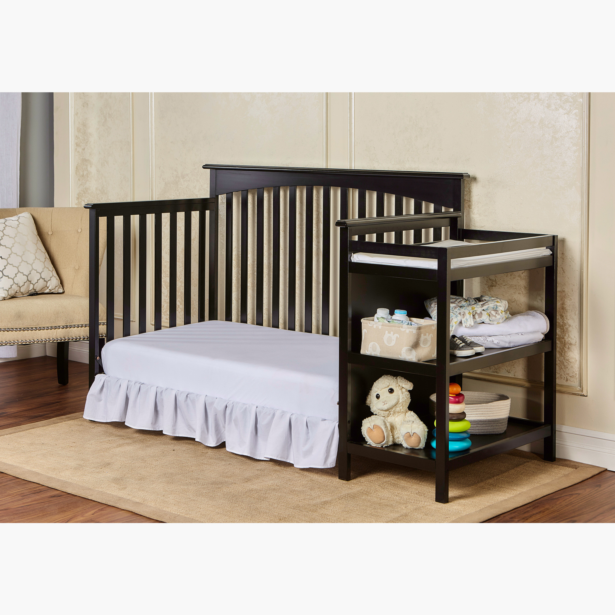 Dream On Me Chloe Grey 3 In 1 Convertible Wooden Crib with Changer Up to 5 years