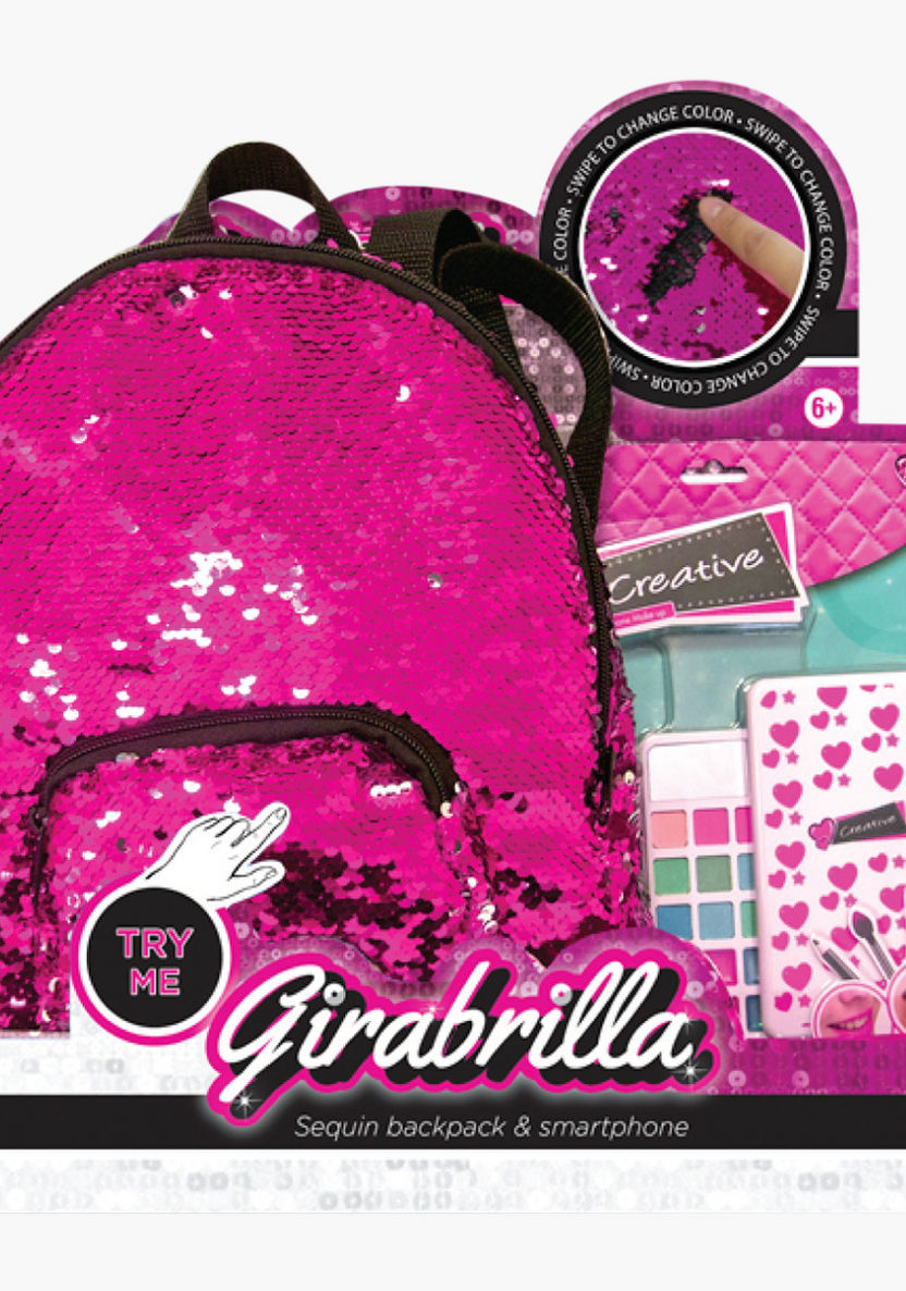 Girabrilla Reversible Sequins Backpack with Smartphone Make-up Case-Educational-image-0