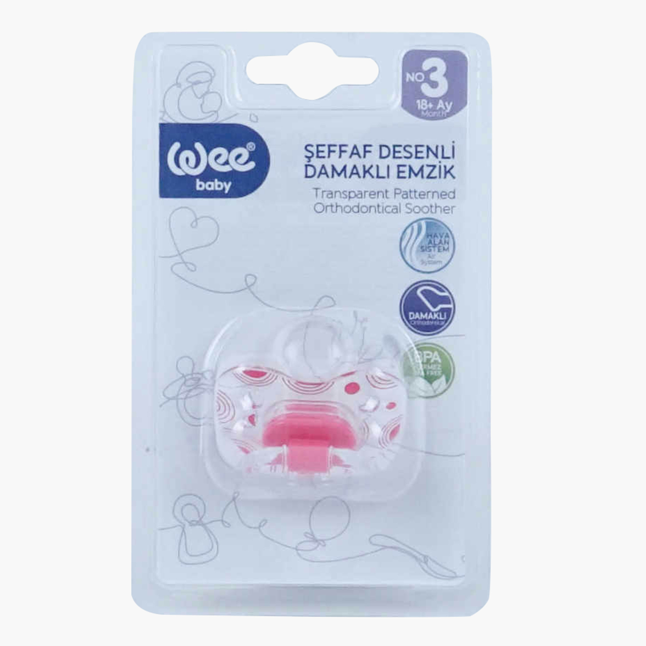 Wee Baby Transparent Patterned No. 3 Orthodontic Soother - 18+ months-baby-feeding-pacifiers-image-1