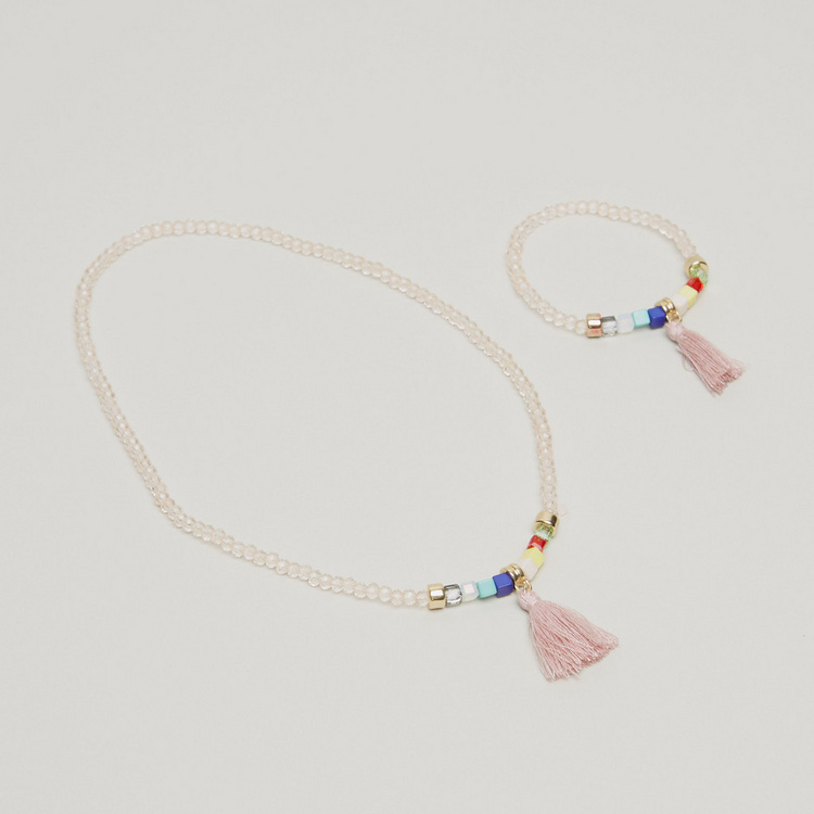 Charmz Tassel Detail Necklace and Bracelet Set