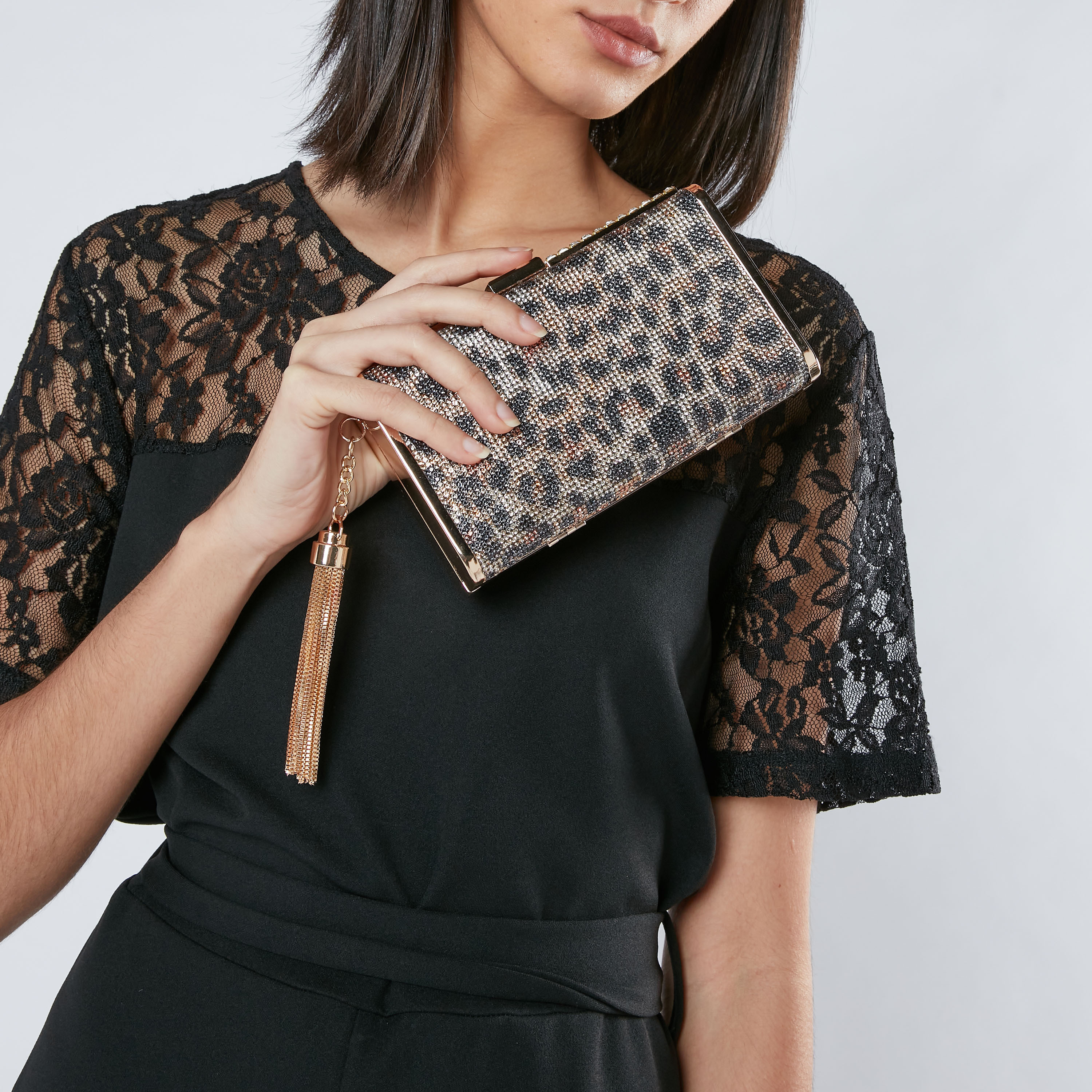 Sasha Embellished Leopard Print Clutch with Tassel Detail-women-bagsandwallets-handbags-image-2