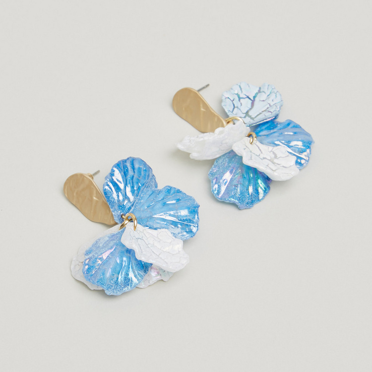 Charmz Flower Applique Detail Dangling Earrings with Pushback Closure