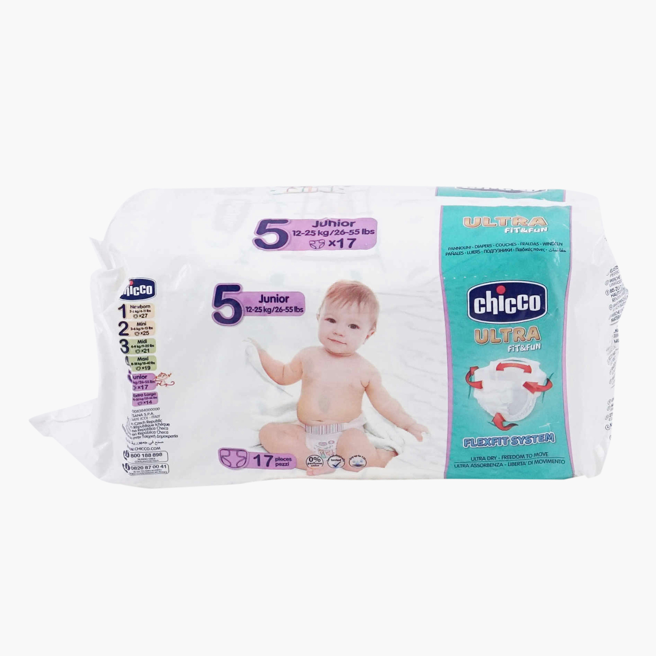 حفاضات جونيور ألترا 17 قطعة من شيكو - من 12 إلى 25 كجم-baby-diapering-diapers-image-1